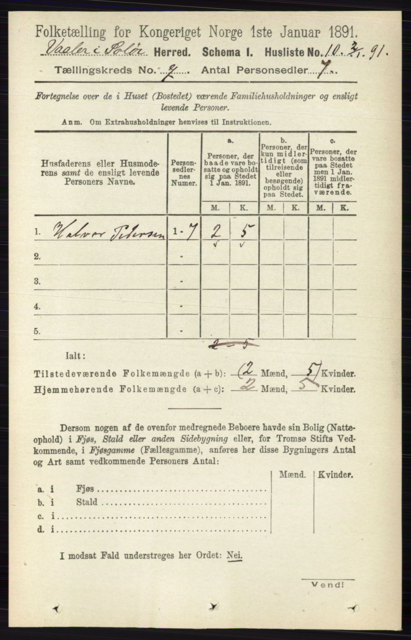 RA, 1891 census for 0426 Våler, 1891, p. 2878