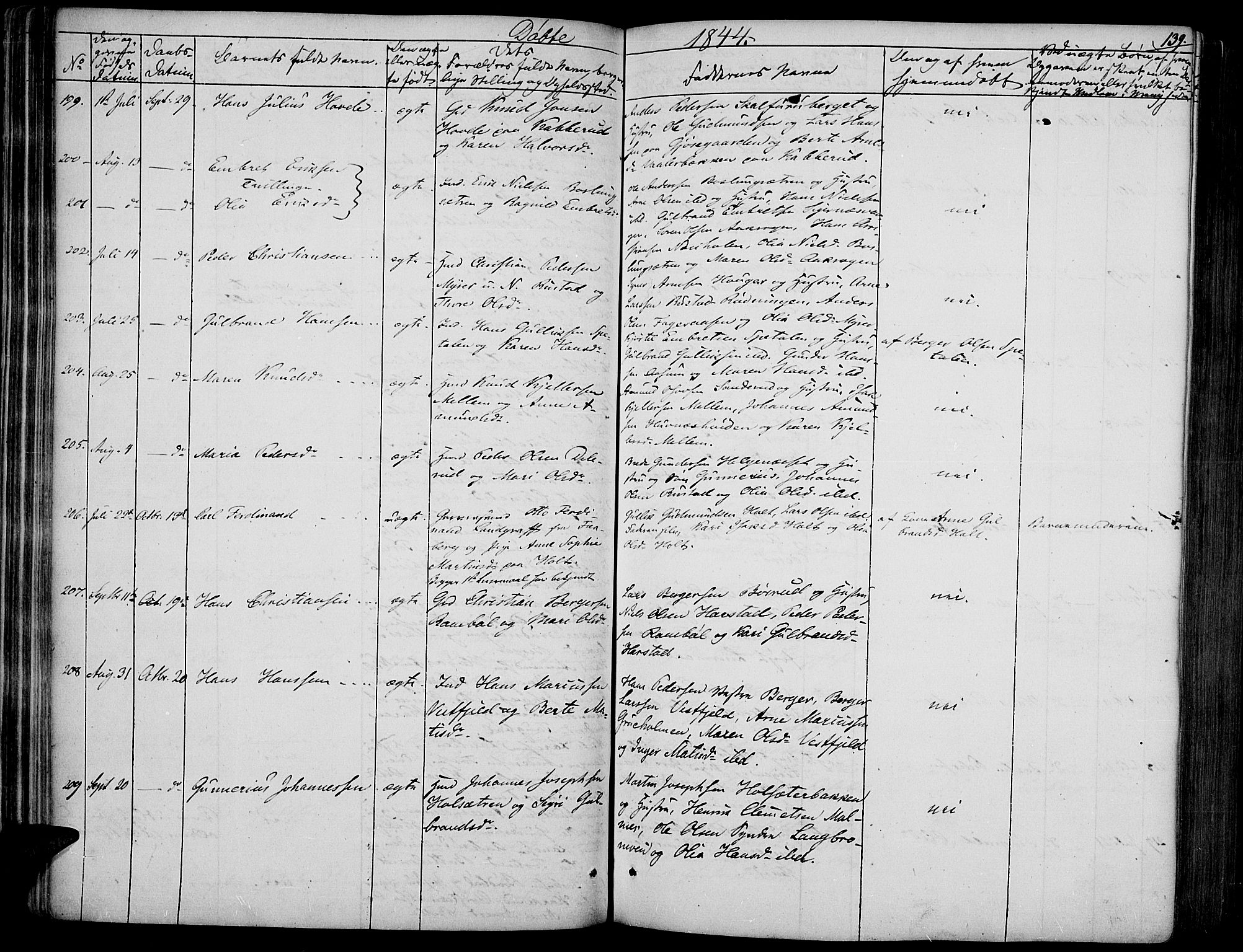 Vinger prestekontor, AV/SAH-PREST-024/H/Ha/Haa/L0008: Parish register (official) no. 8, 1839-1847, p. 139