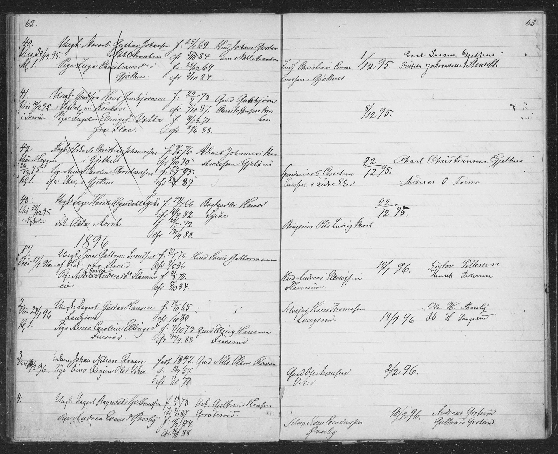 Modum kirkebøker, AV/SAKO-A-234/H/Ha/L0001: Banns register no. I 1, 1891-1903, p. 62-63