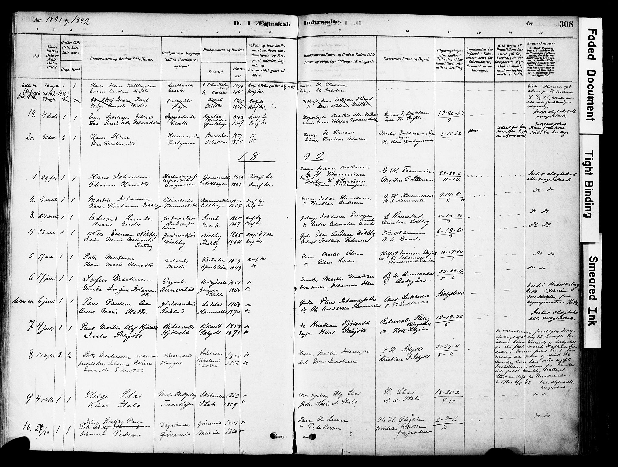 Østre Toten prestekontor, SAH/PREST-104/H/Ha/Haa/L0006: Parish register (official) no. 6 /1, 1878-1896, p. 308