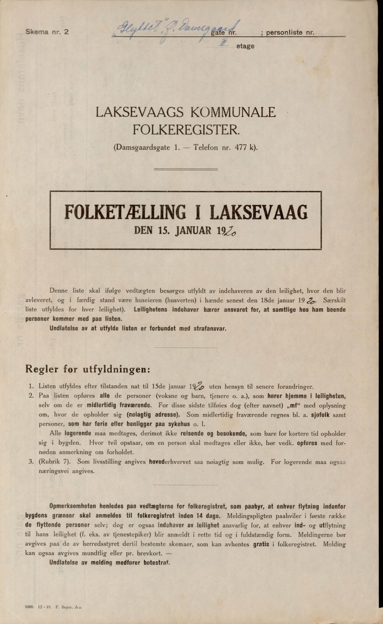 Laksevåg kommune. Folkeregisteret, BBA/A-1586/E/Ea/L0001: Folketellingskjema 1920, 1920, p. 475