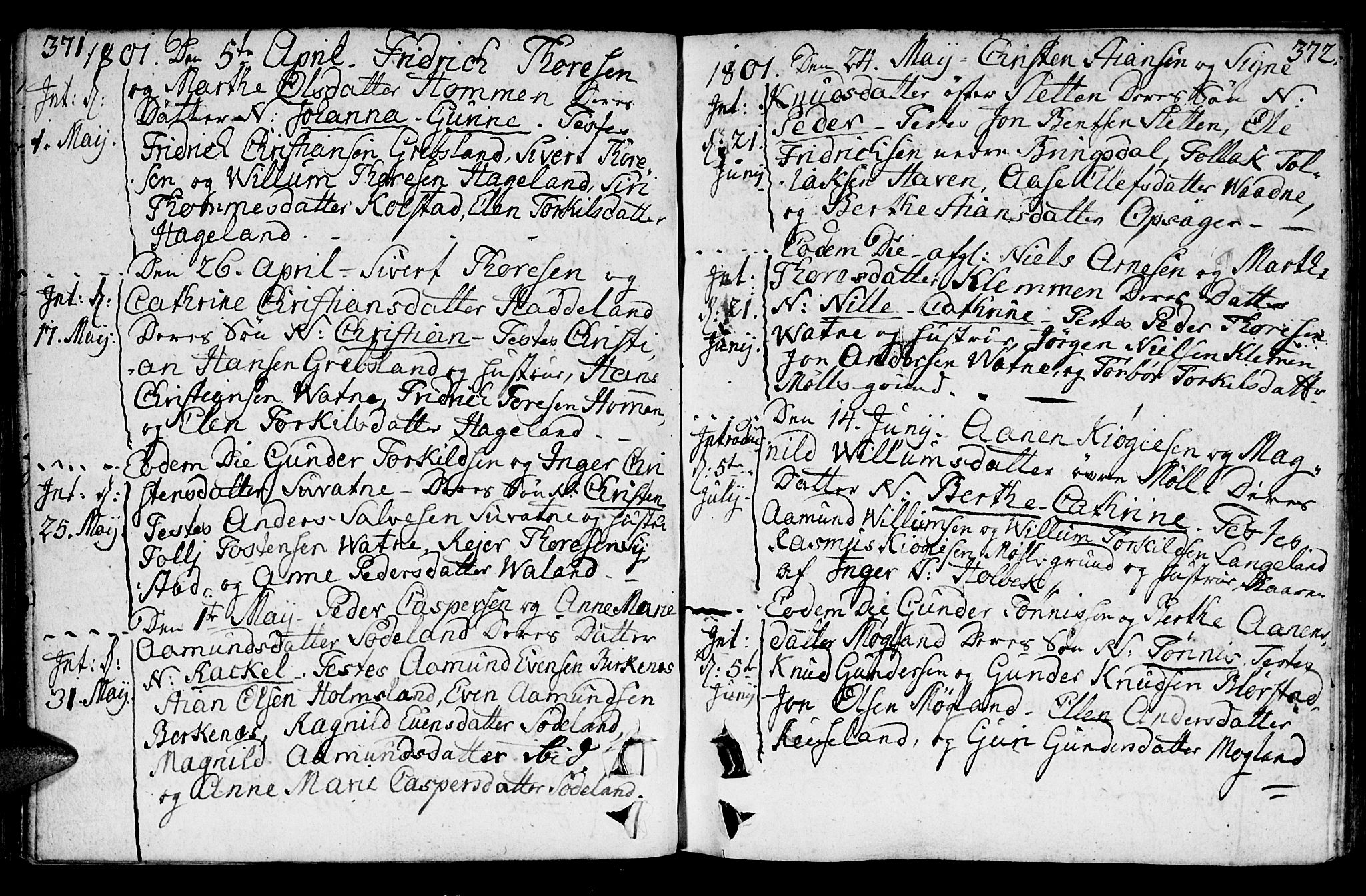 Holum sokneprestkontor, SAK/1111-0022/F/Fa/Faa/L0003: Parish register (official) no. A 3, 1780-1821, p. 371-372