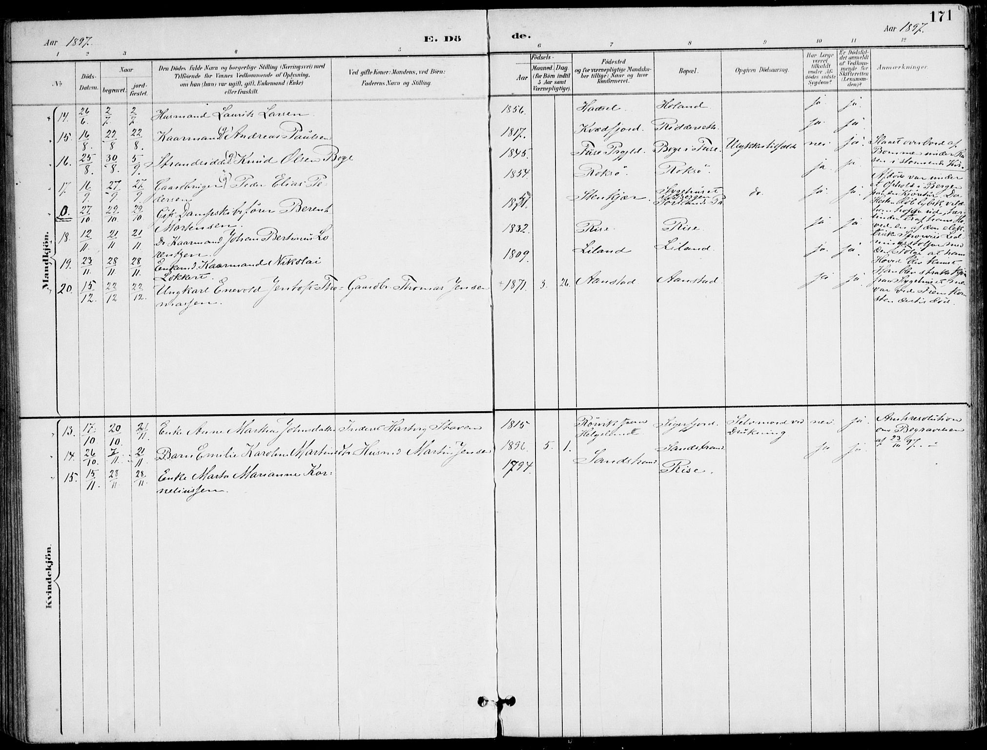 Ministerialprotokoller, klokkerbøker og fødselsregistre - Nordland, SAT/A-1459/895/L1372: Parish register (official) no. 895A07, 1894-1914, p. 171