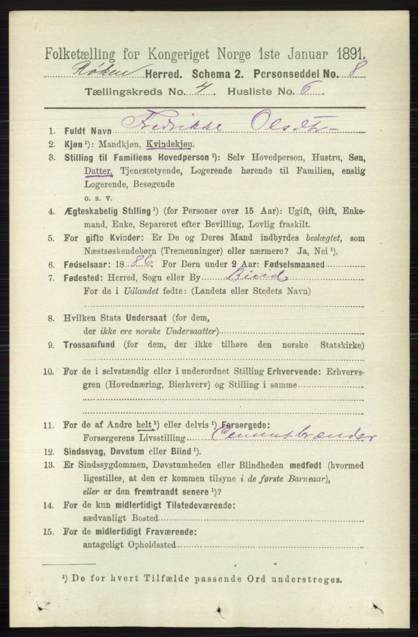 RA, 1891 census for 0627 Røyken, 1891, p. 1898