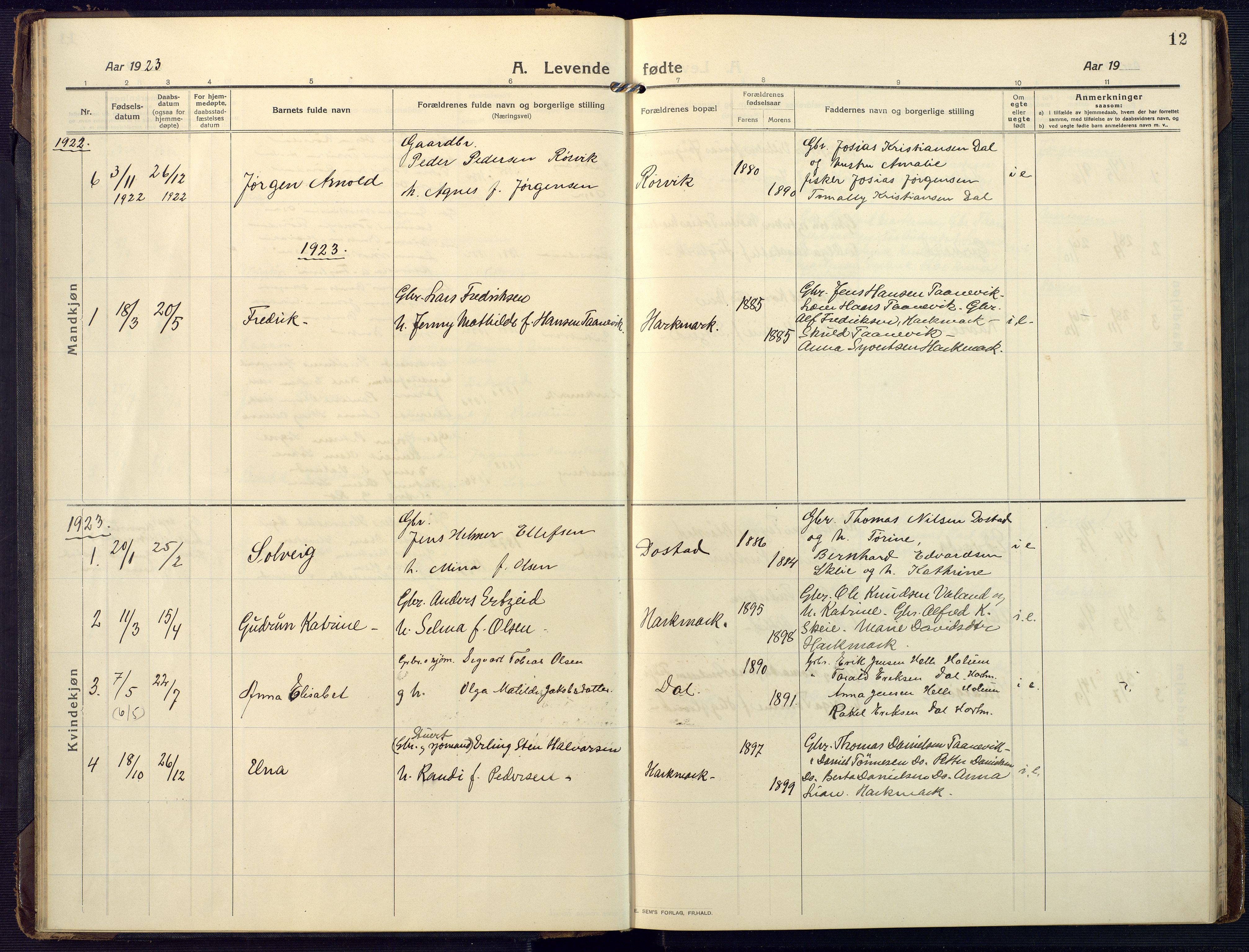 Mandal sokneprestkontor, AV/SAK-1111-0030/F/Fa/Fab/L0003: Parish register (official) no. A 3, 1913-1933, p. 12