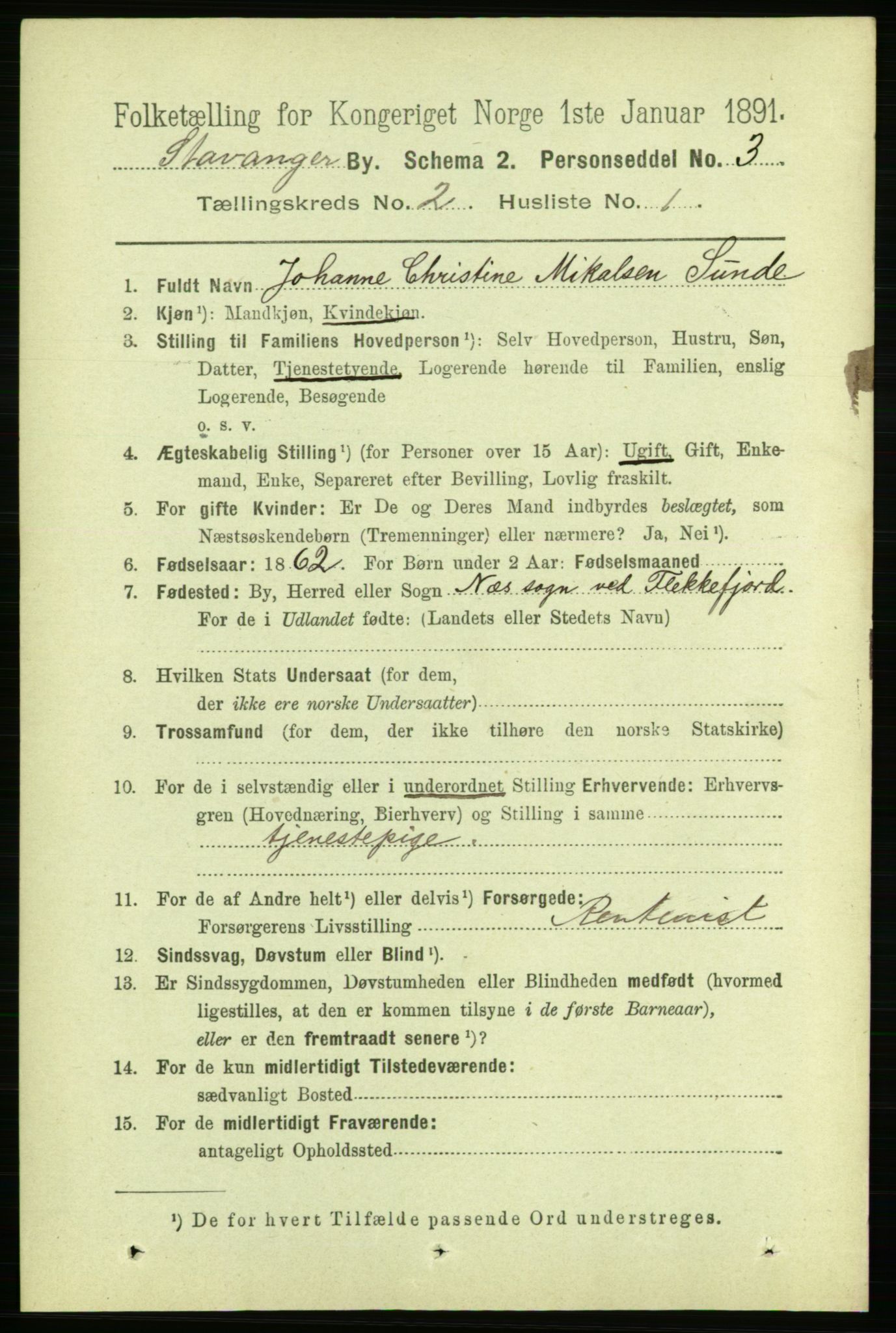 RA, 1891 census for 1103 Stavanger, 1891, p. 5928