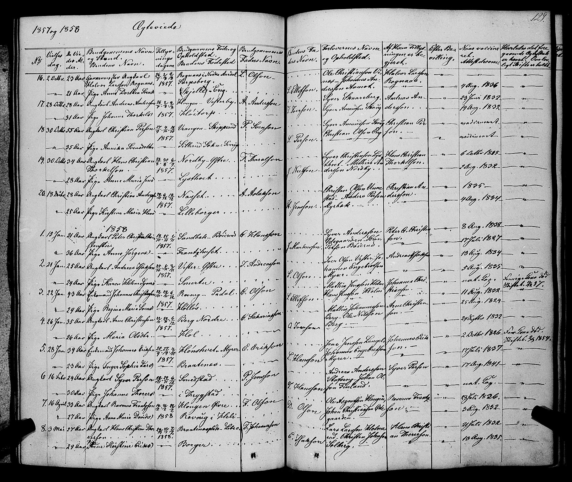 Skiptvet prestekontor Kirkebøker, AV/SAO-A-20009/F/Fa/L0006: Parish register (official) no. 6, 1839-1860, p. 129