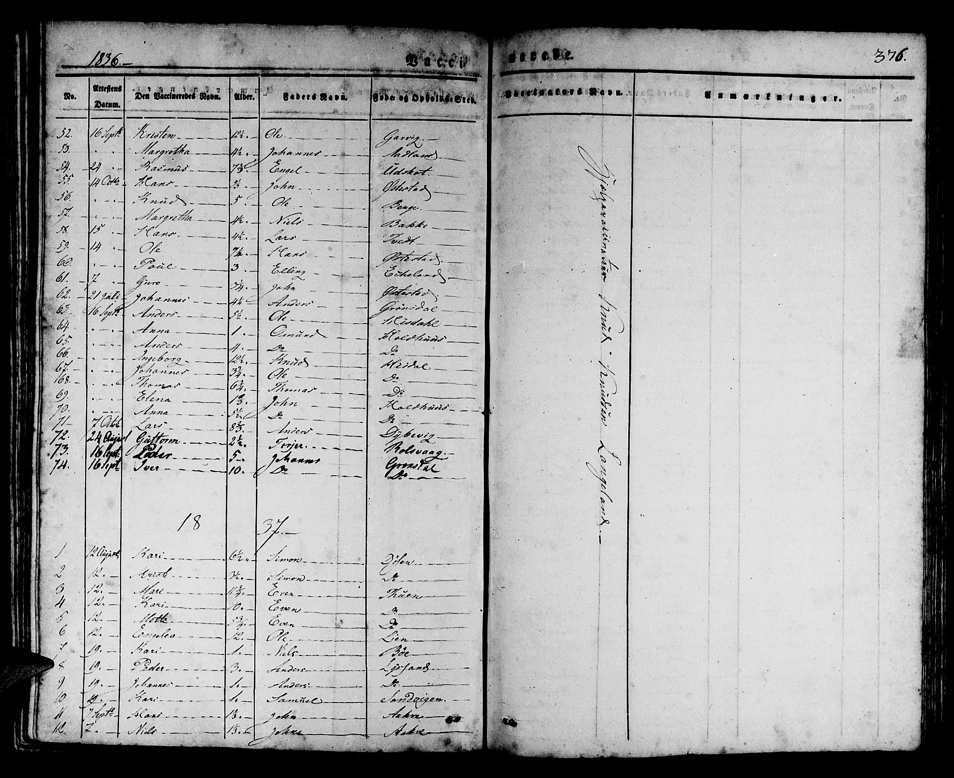 Os sokneprestembete, SAB/A-99929: Parish register (official) no. A 14, 1826-1839, p. 376