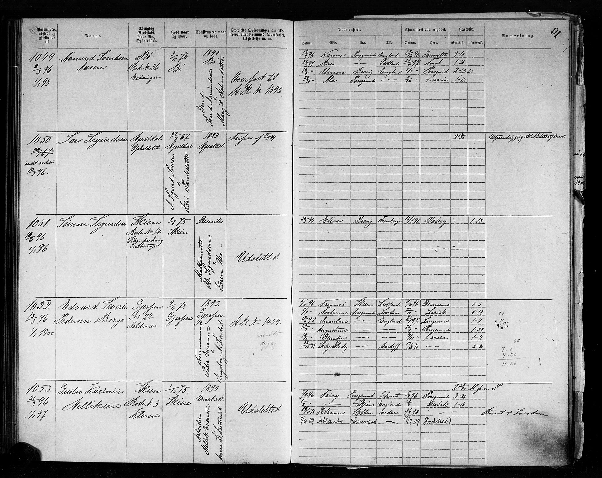 Skien innrulleringskontor, AV/SAKO-A-832/F/Fc/L0004: Annotasjonsrulle, 1879-1899, p. 94