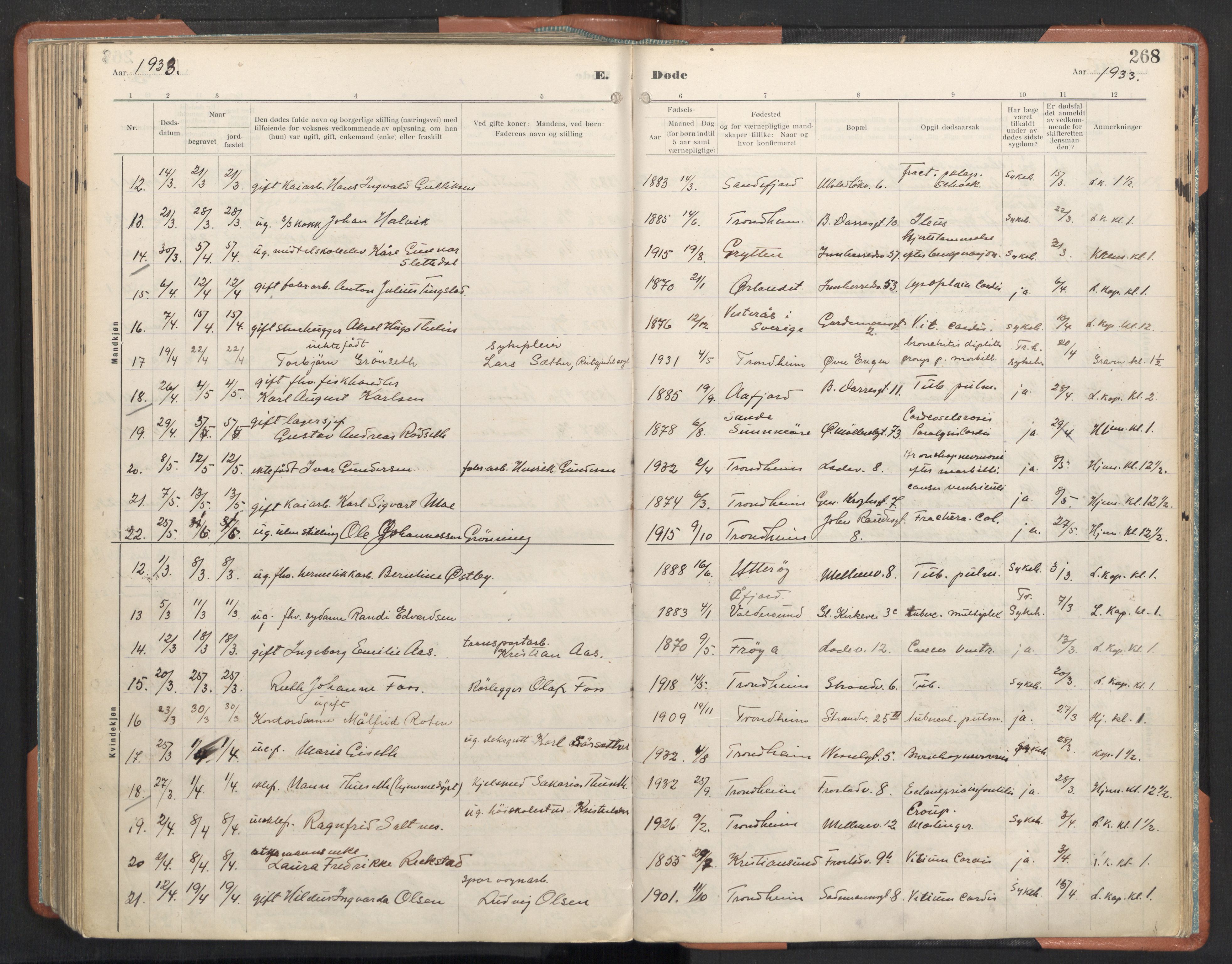 Ministerialprotokoller, klokkerbøker og fødselsregistre - Sør-Trøndelag, SAT/A-1456/605/L0245: Parish register (official) no. 605A07, 1916-1938, p. 268