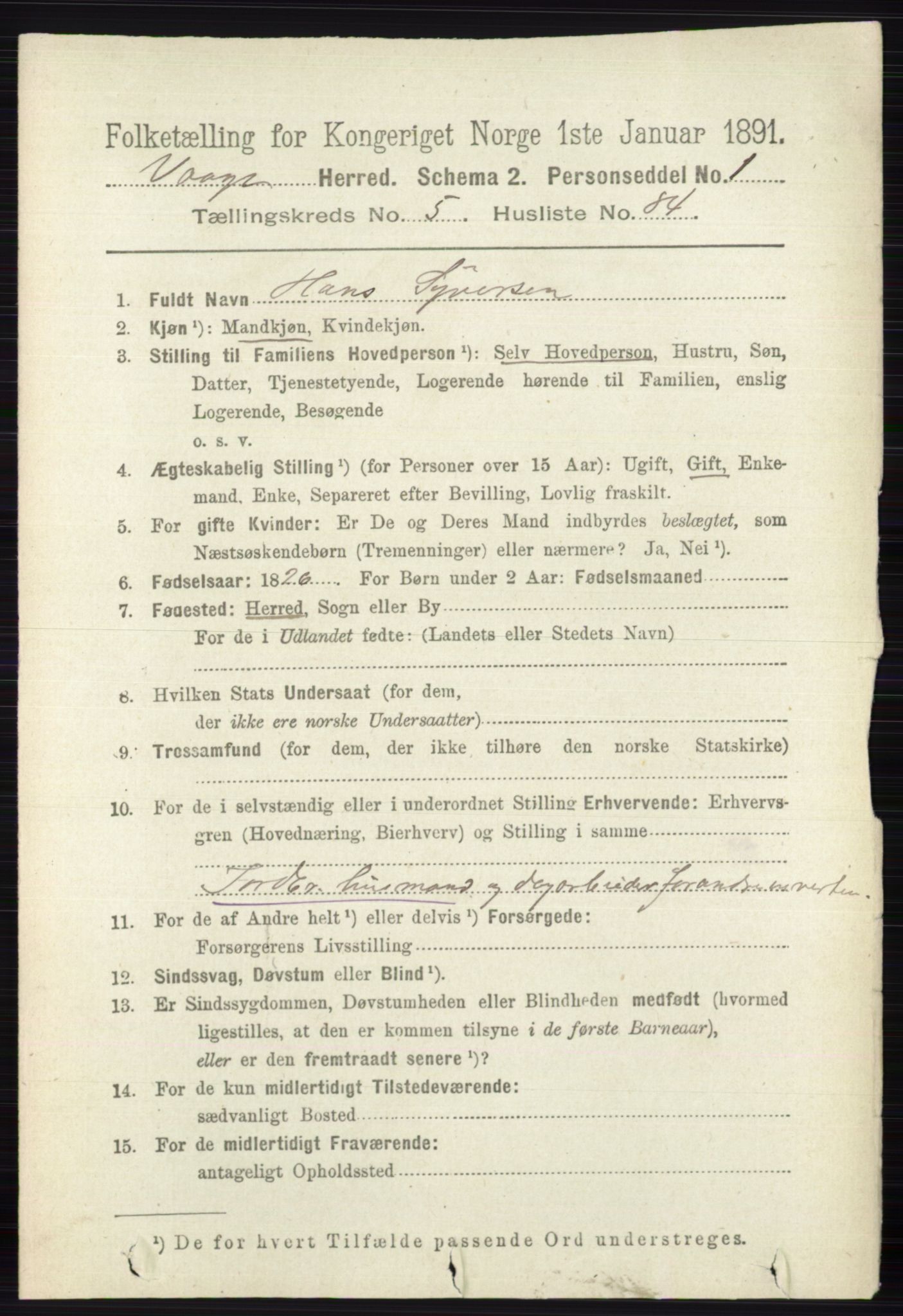 RA, 1891 census for 0515 Vågå, 1891, p. 3829