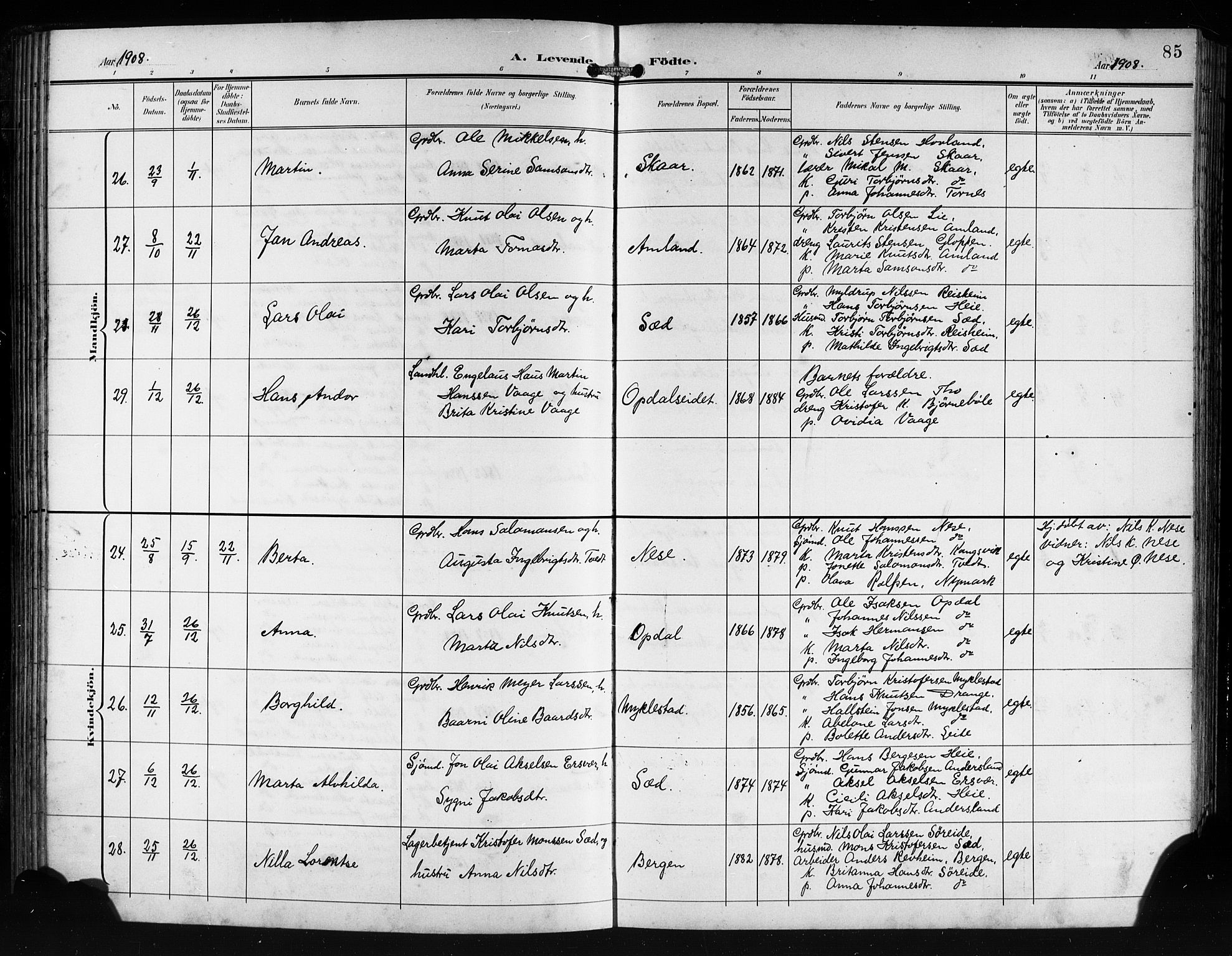 Tysnes sokneprestembete, AV/SAB-A-78601/H/Hab: Parish register (copy) no. E 3, 1897-1913, p. 85