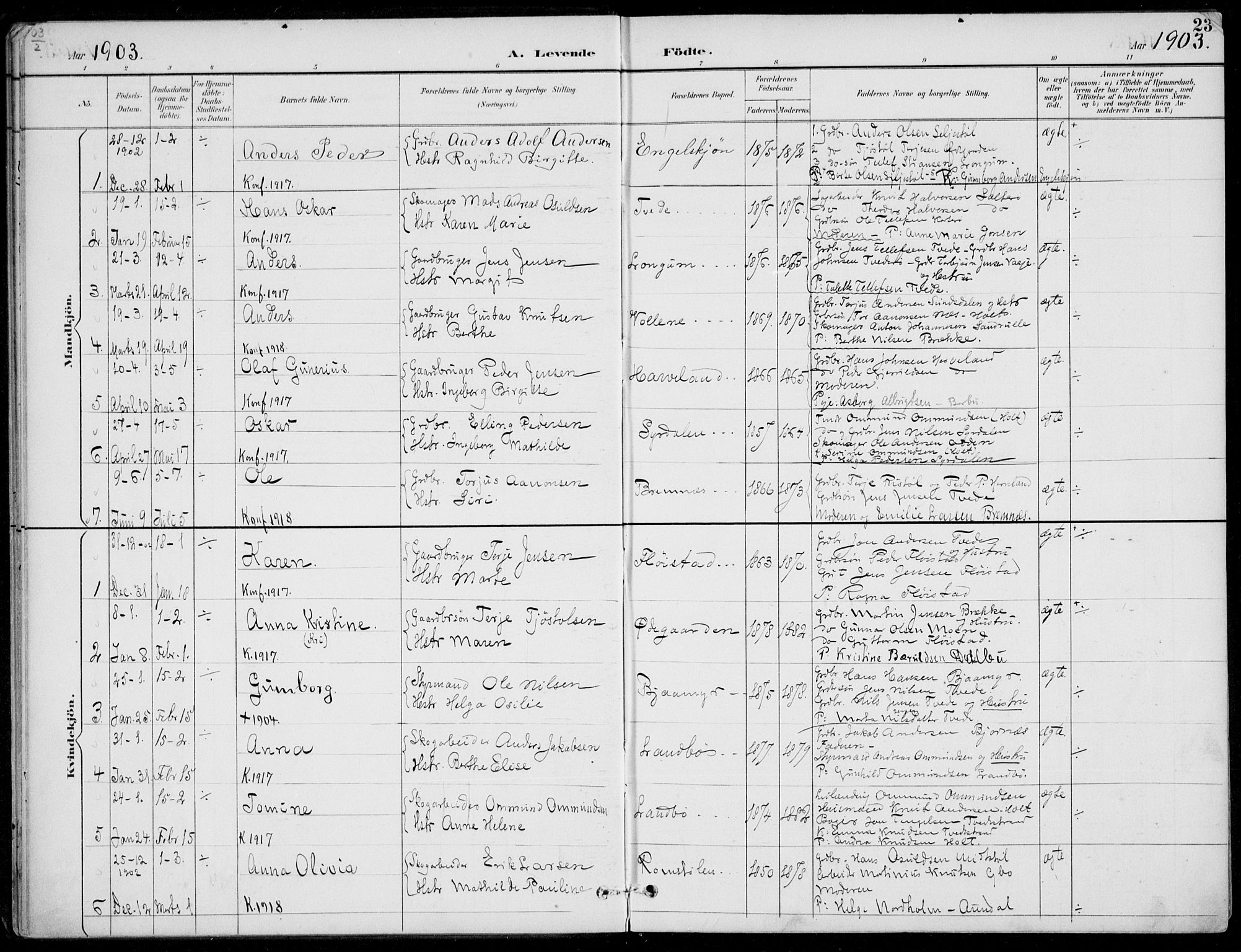 Austre Moland sokneprestkontor, SAK/1111-0001/F/Fa/Faa/L0011: Parish register (official) no. A 11, 1894-1915, p. 23