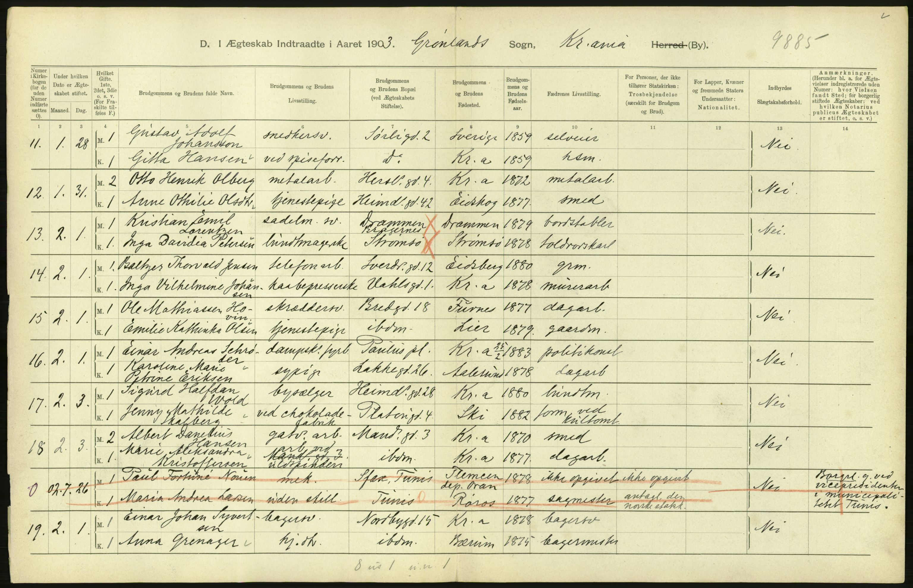 Statistisk sentralbyrå, Sosiodemografiske emner, Befolkning, AV/RA-S-2228/D/Df/Dfa/Dfaa/L0004: Kristiania: Gifte, døde, 1903, p. 460