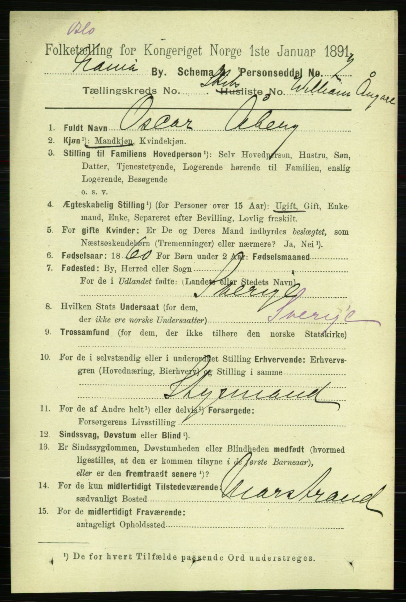 RA, 1891 census for 0301 Kristiania, 1891, p. 122815