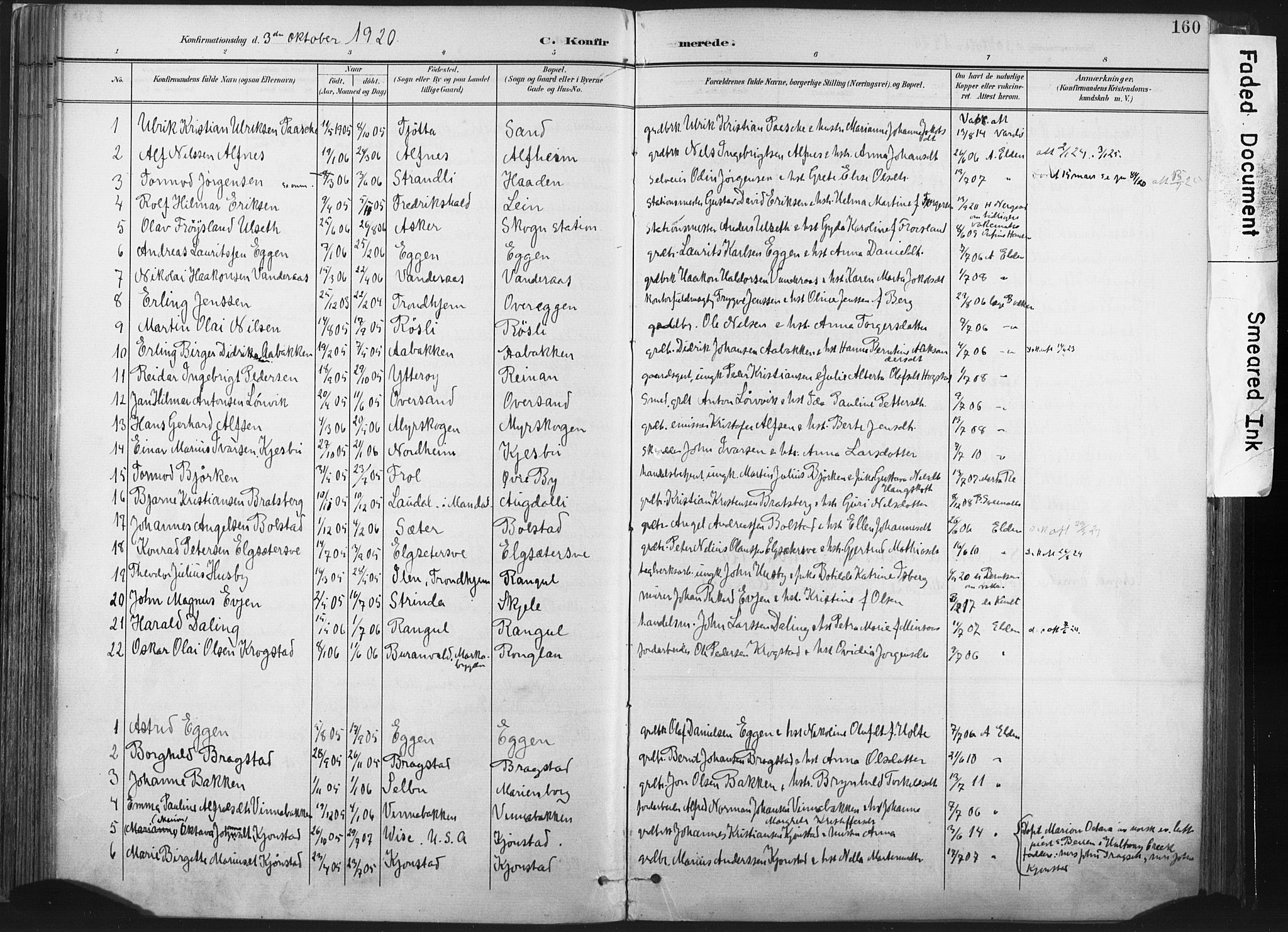 Ministerialprotokoller, klokkerbøker og fødselsregistre - Nord-Trøndelag, SAT/A-1458/717/L0162: Parish register (official) no. 717A12, 1898-1923, p. 160