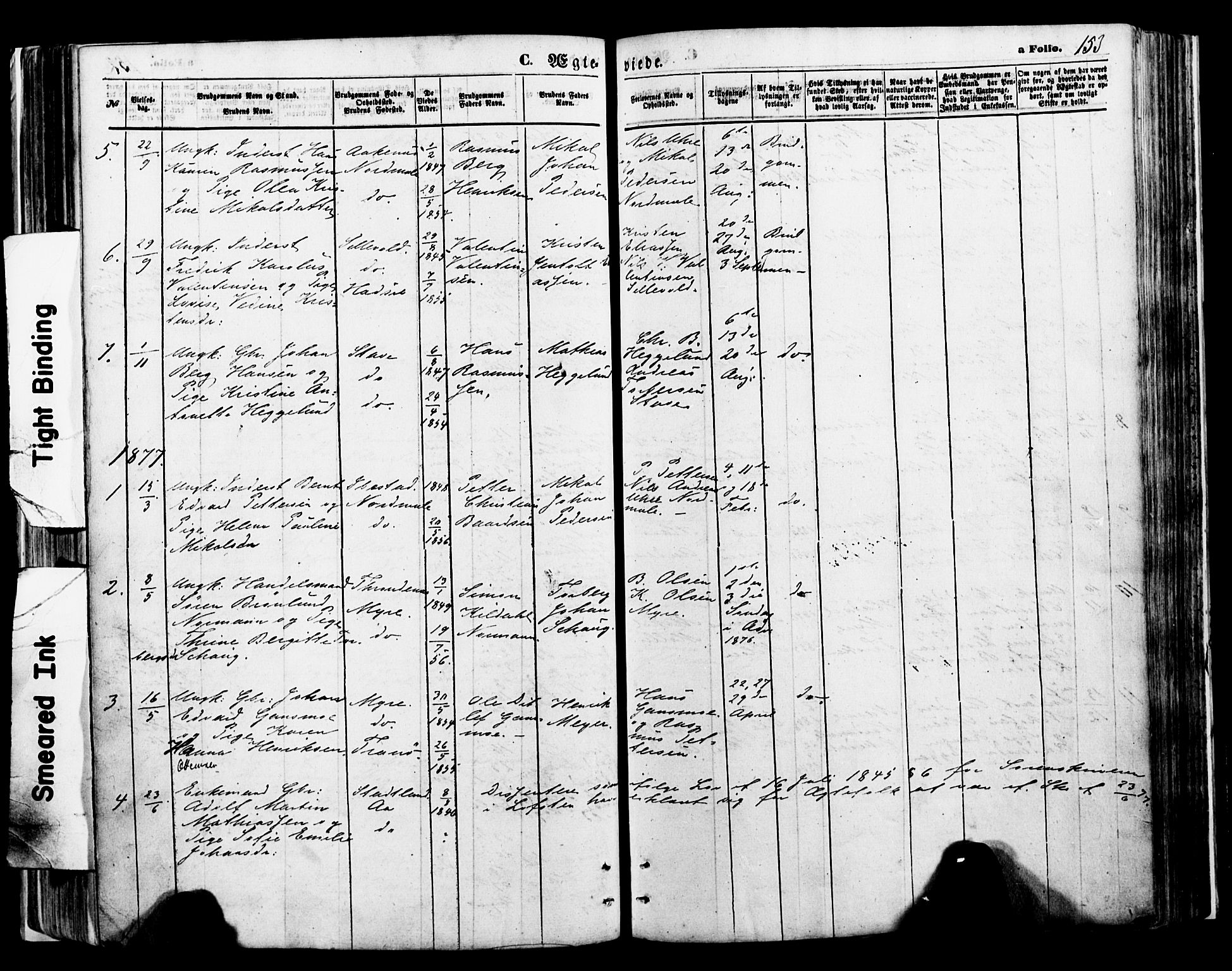 Ministerialprotokoller, klokkerbøker og fødselsregistre - Nordland, SAT/A-1459/897/L1397: Parish register (official) no. 897A05 /1, 1867-1880, p. 153