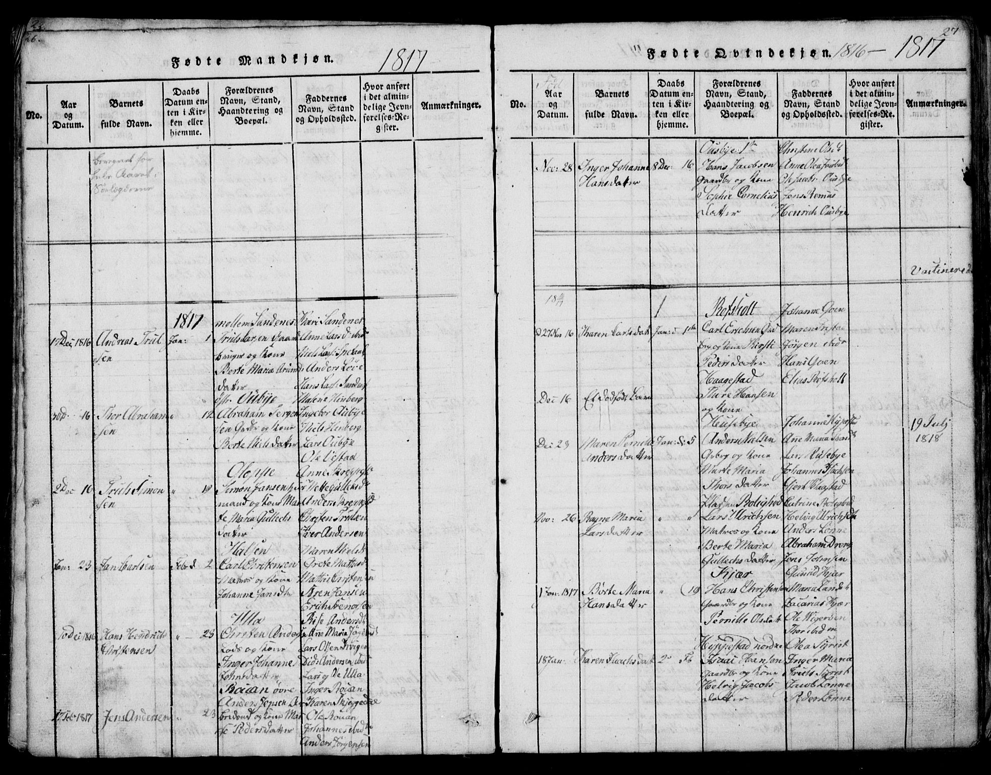 Tjølling kirkebøker, SAKO/A-60/G/Ga/L0001: Parish register (copy) no. 1, 1814-1835, p. 26-27