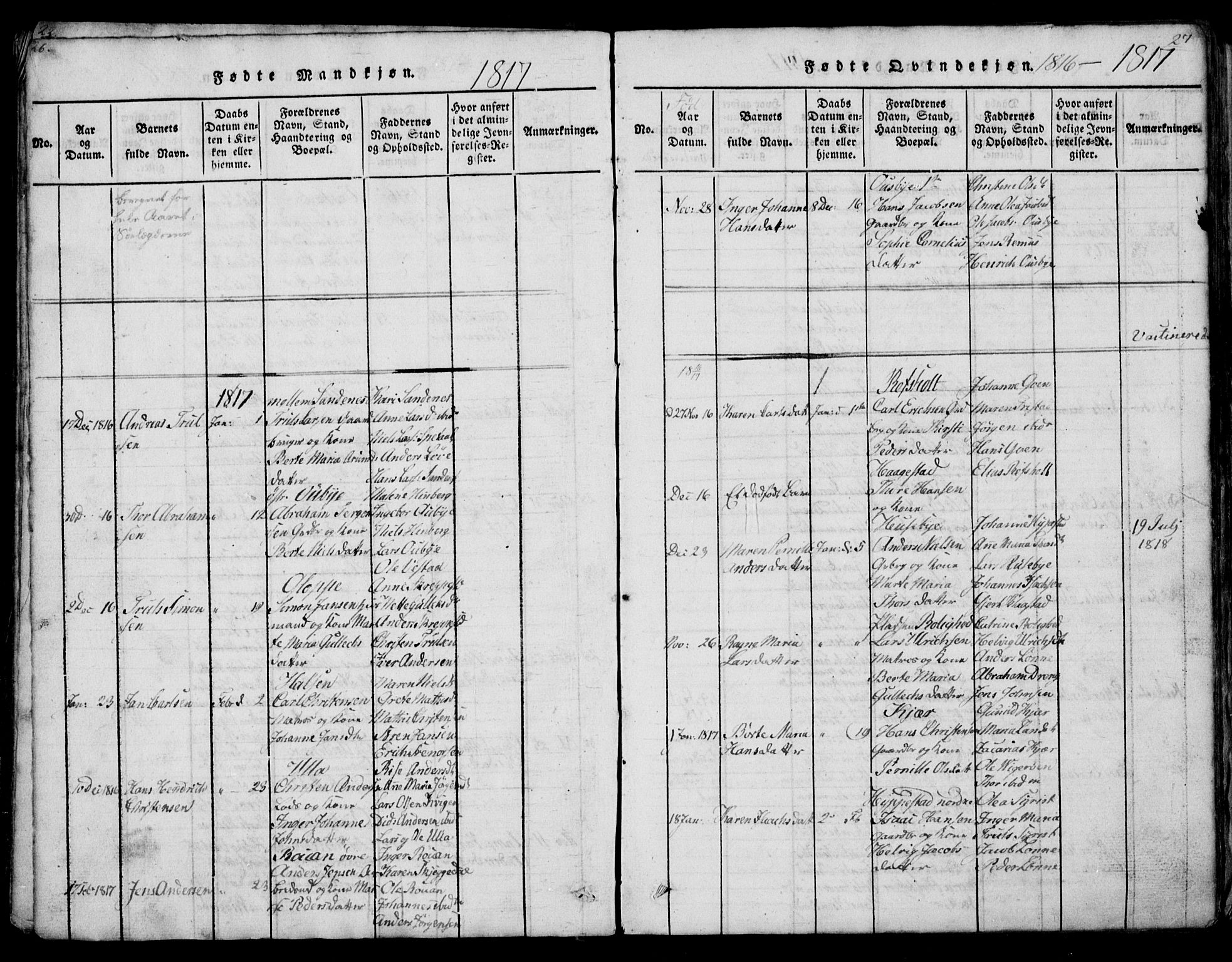 Tjølling kirkebøker, AV/SAKO-A-60/G/Ga/L0001: Parish register (copy) no. 1, 1814-1835, p. 26-27