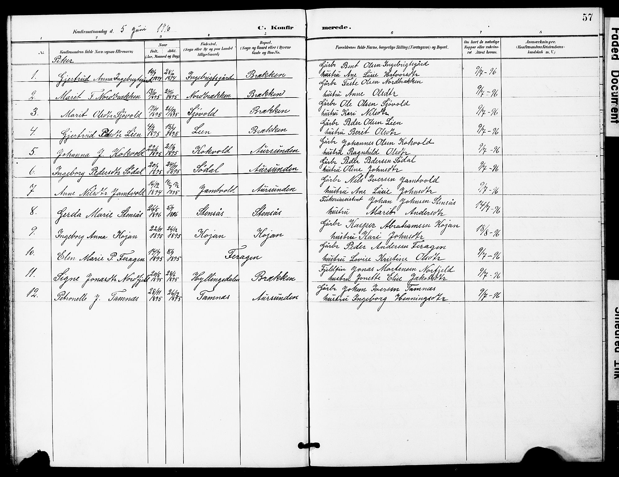 Ministerialprotokoller, klokkerbøker og fødselsregistre - Sør-Trøndelag, SAT/A-1456/683/L0950: Parish register (copy) no. 683C02, 1897-1918, p. 57