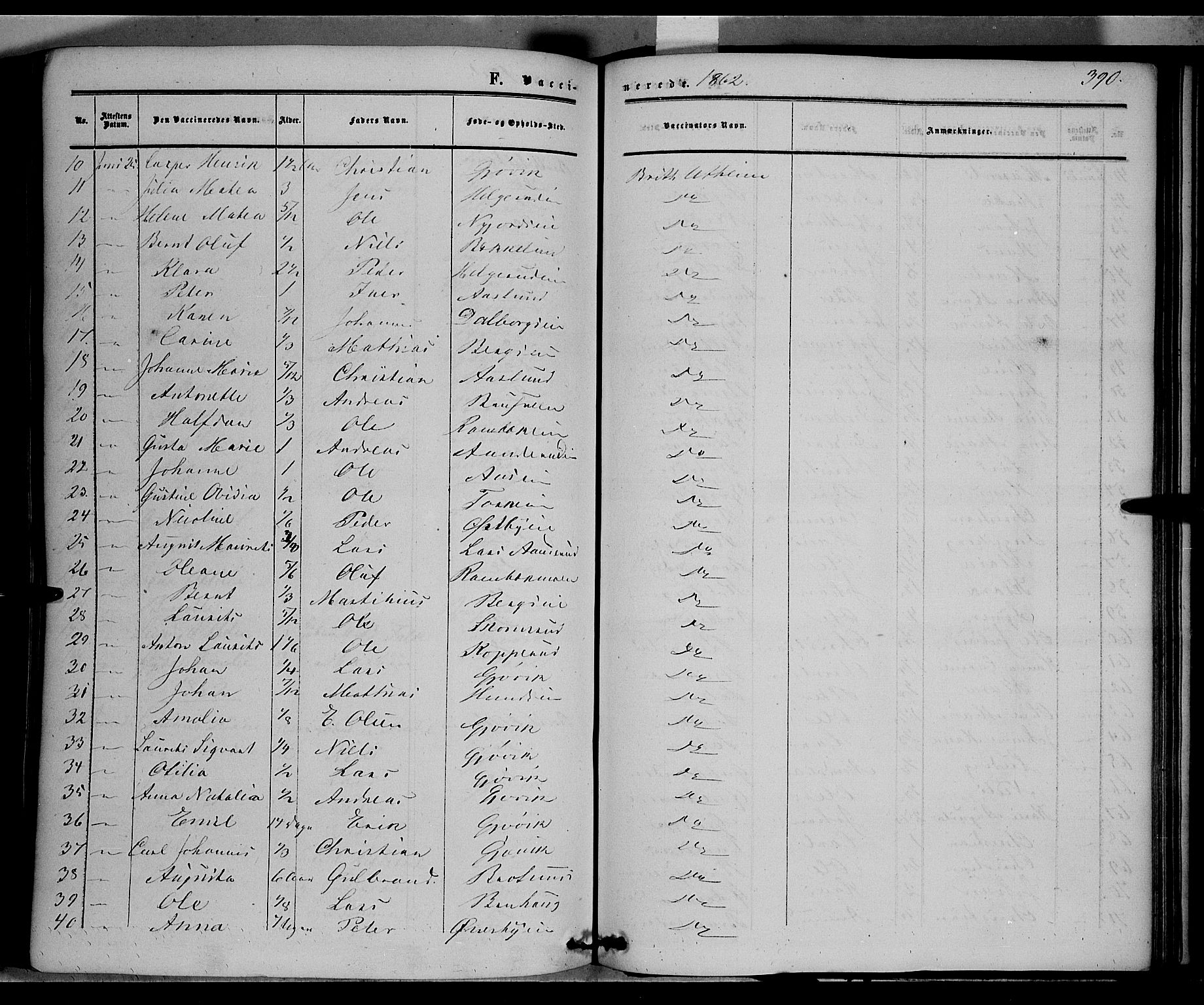 Vardal prestekontor, SAH/PREST-100/H/Ha/Haa/L0006: Parish register (official) no. 6, 1854-1866, p. 390
