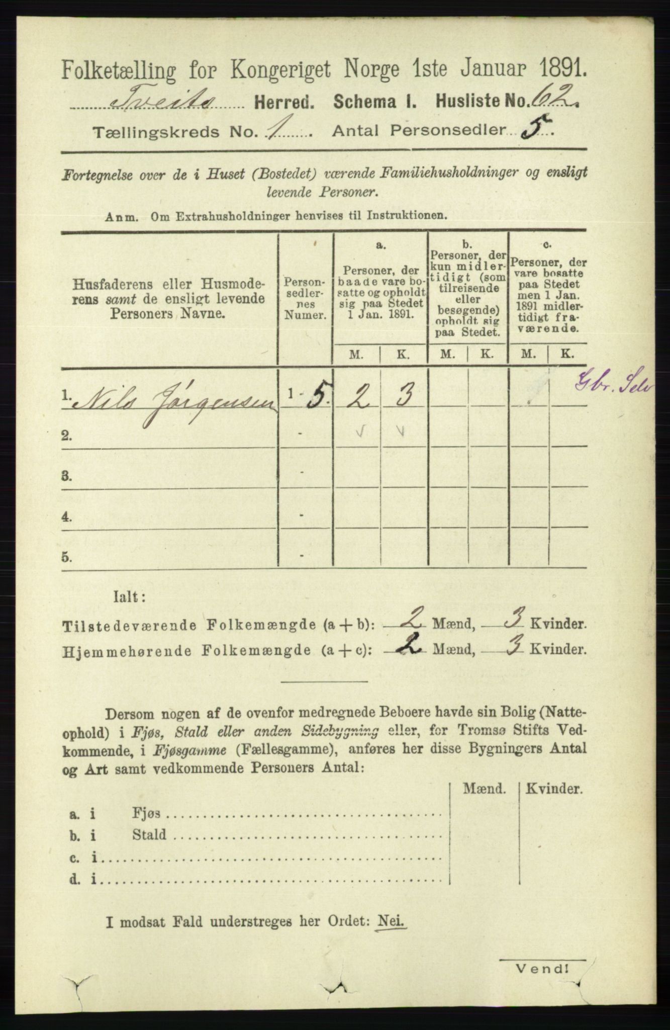 RA, 1891 census for 1013 Tveit, 1891, p. 78