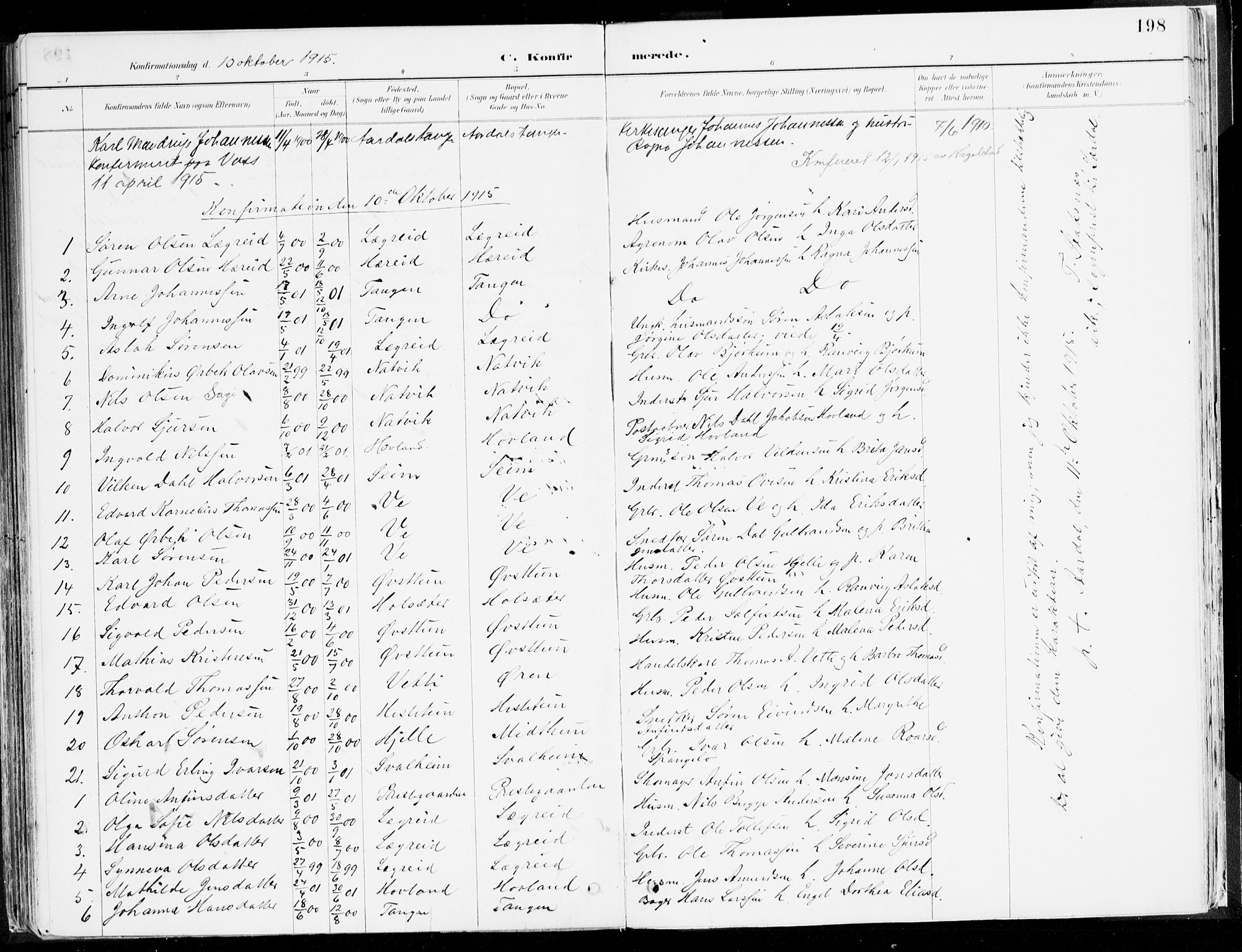 Årdal sokneprestembete, SAB/A-81701: Parish register (official) no. A 5, 1887-1917, p. 198