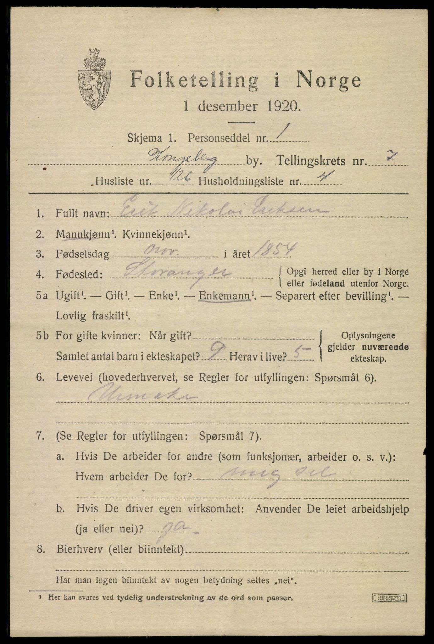 SAKO, 1920 census for Kongsberg, 1920, p. 15776