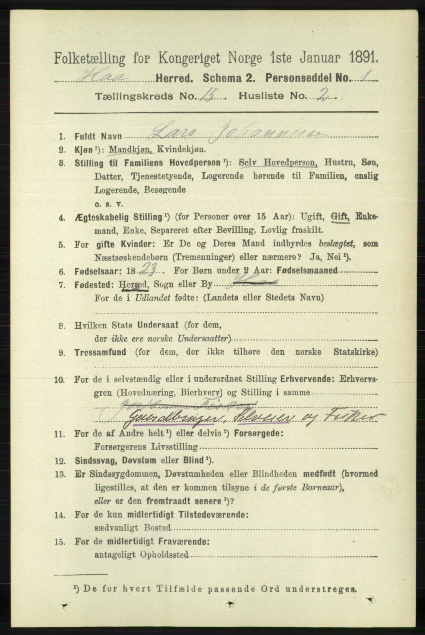 RA, 1891 census for 1119 Hå, 1891, p. 3648