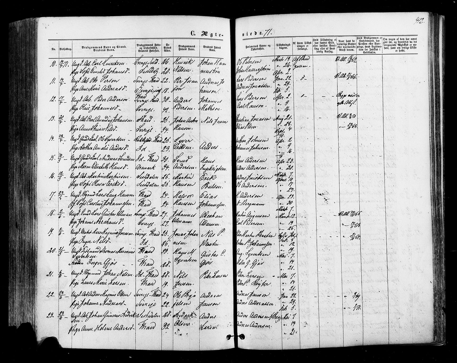 Halden prestekontor Kirkebøker, SAO/A-10909/F/Fa/L0009: Parish register (official) no. I 9, 1866-1877, p. 412