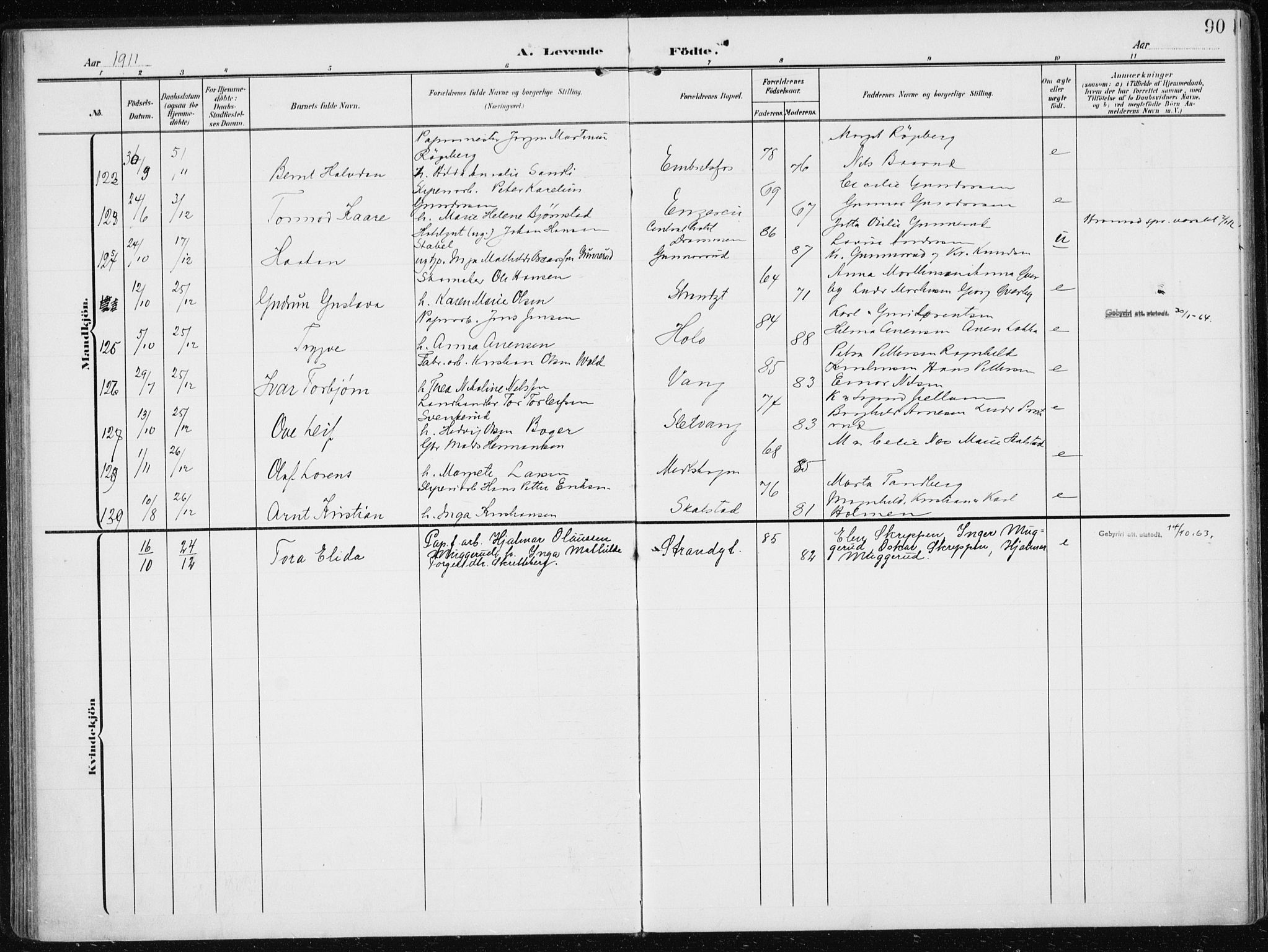 Modum kirkebøker, AV/SAKO-A-234/F/Fa/L0014a: Parish register (official) no. 14A, 1906-1918, p. 90