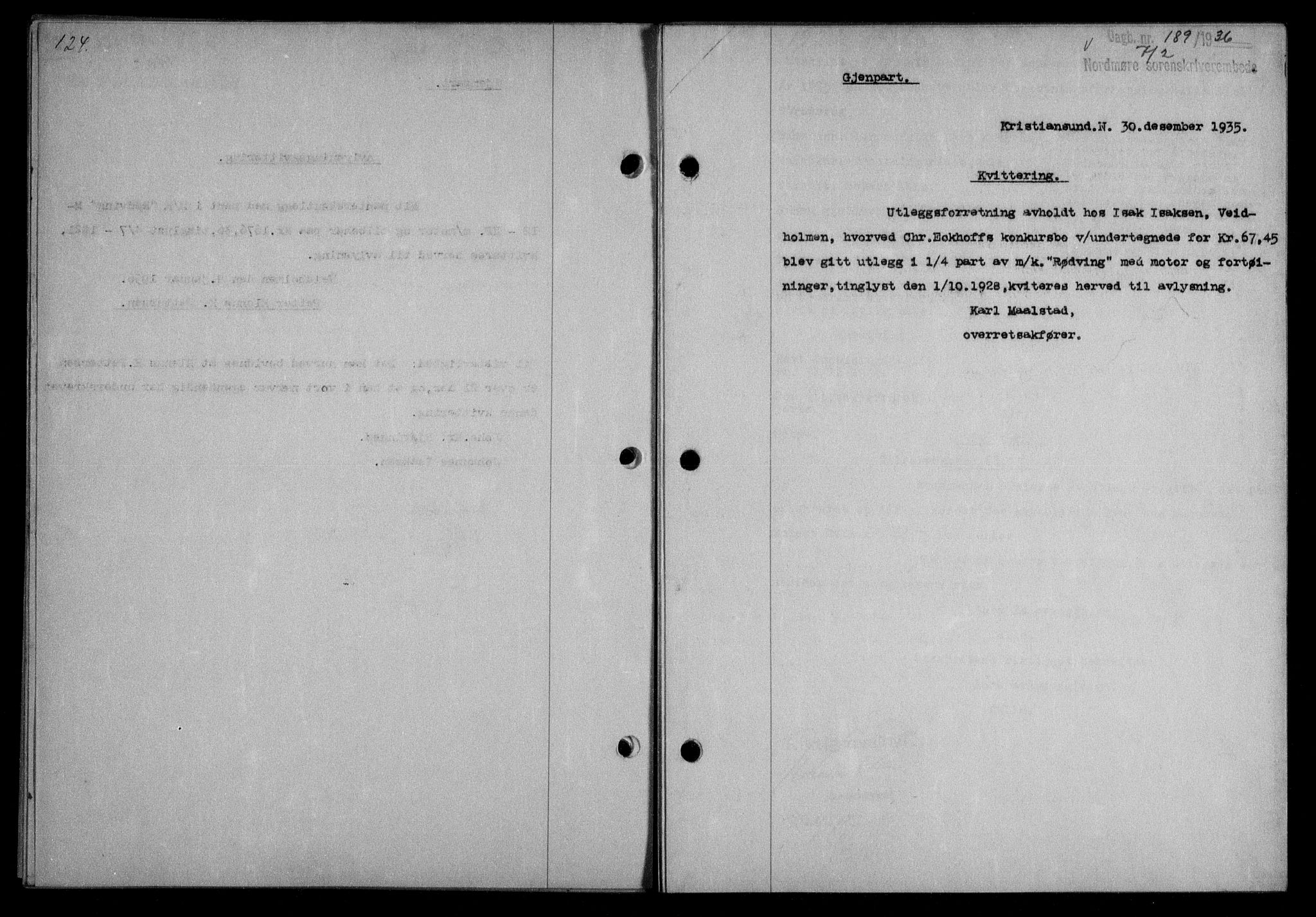 Nordmøre sorenskriveri, AV/SAT-A-4132/1/2/2Ca/L0087: Mortgage book no. 77, 1935-1936, Deed date: 07.02.1936