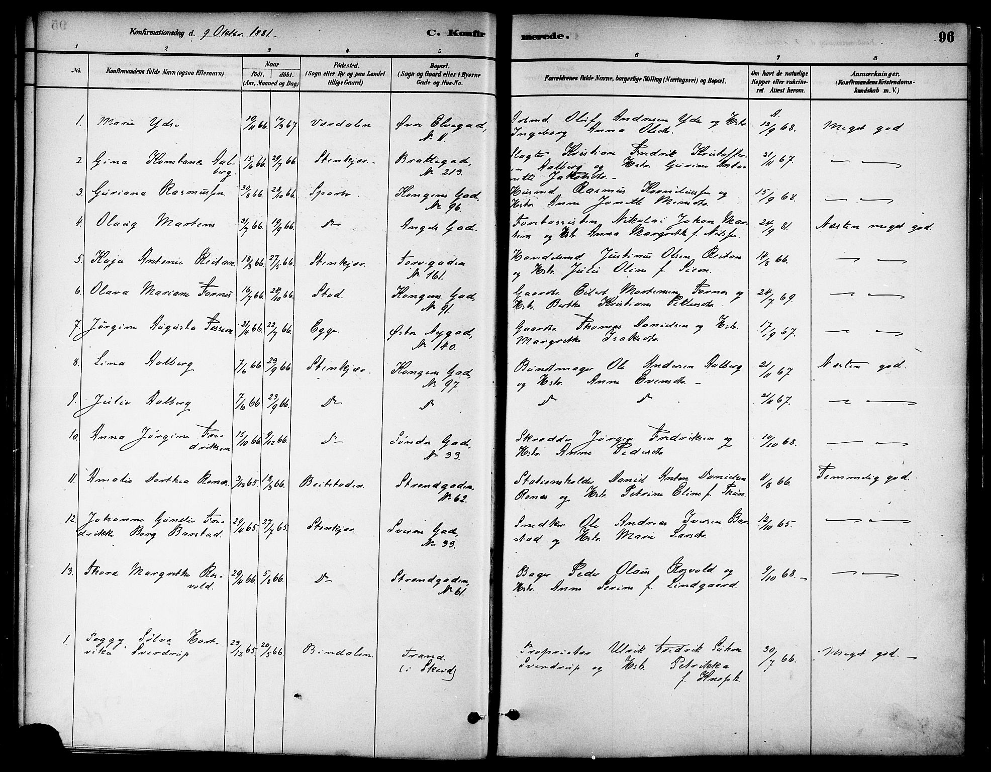 Ministerialprotokoller, klokkerbøker og fødselsregistre - Nord-Trøndelag, SAT/A-1458/739/L0371: Parish register (official) no. 739A03, 1881-1895, p. 96