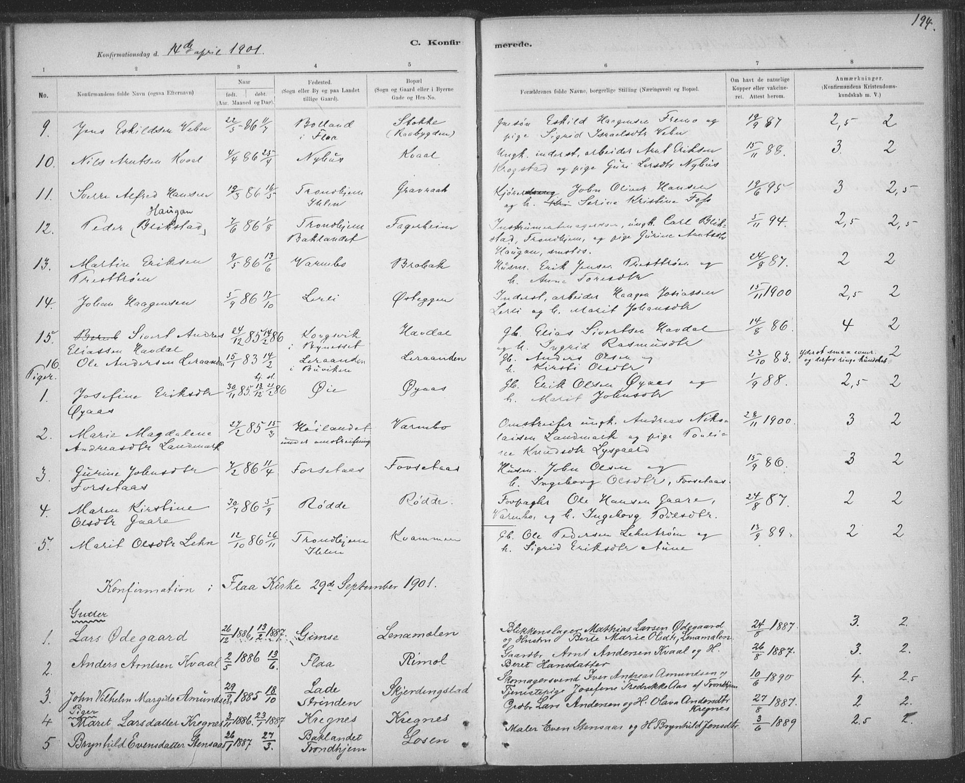 Ministerialprotokoller, klokkerbøker og fødselsregistre - Sør-Trøndelag, SAT/A-1456/691/L1085: Parish register (official) no. 691A17, 1887-1908, p. 194
