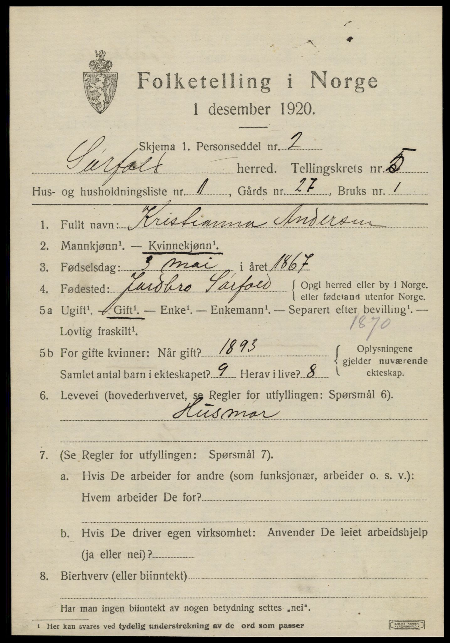 SAT, 1920 census for Sørfold, 1920, p. 2969