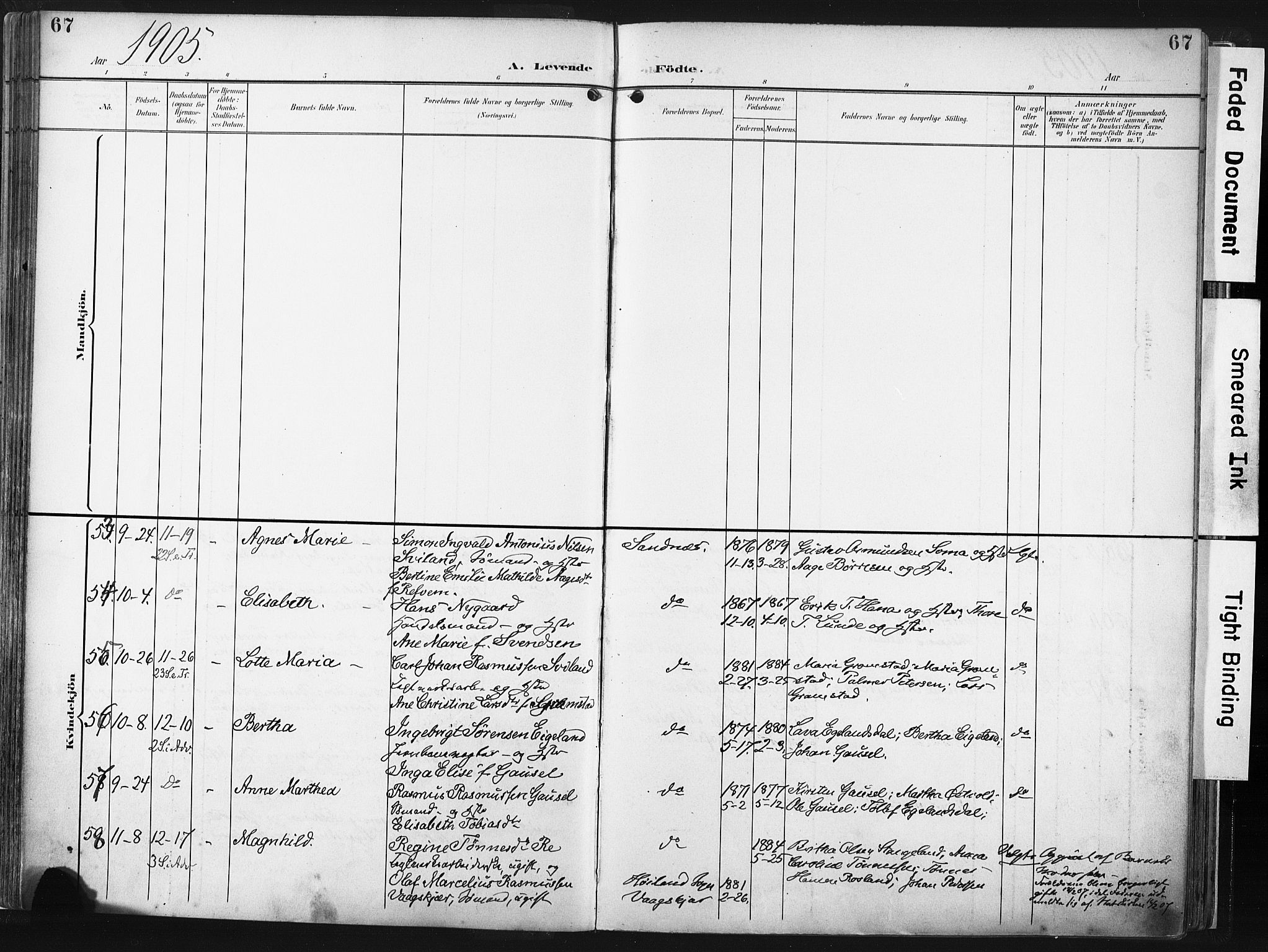 Høyland sokneprestkontor, AV/SAST-A-101799/001/30BA/L0016: Parish register (official) no. A 16, 1899-1911, p. 67