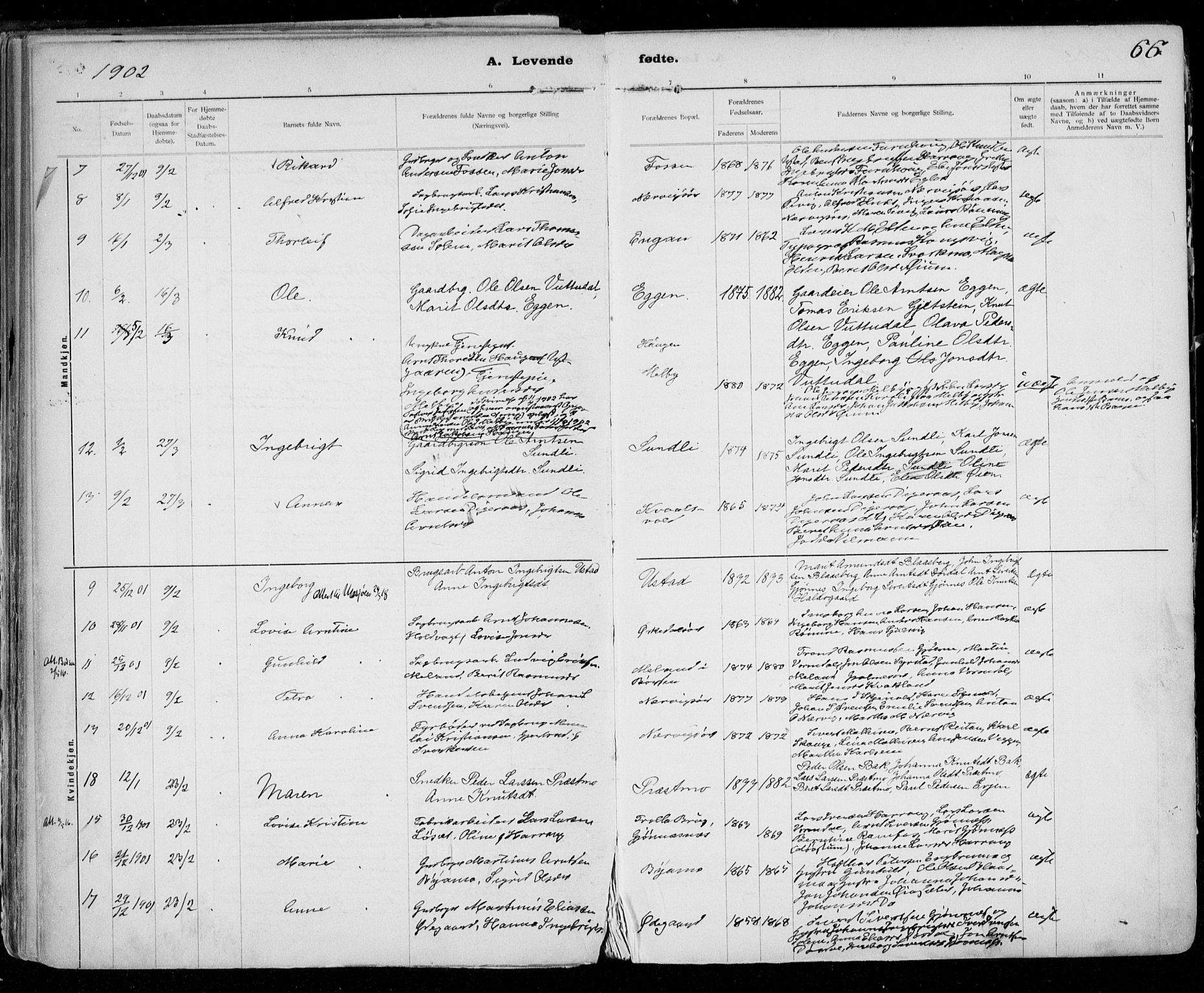 Ministerialprotokoller, klokkerbøker og fødselsregistre - Sør-Trøndelag, SAT/A-1456/668/L0811: Parish register (official) no. 668A11, 1894-1913, p. 66