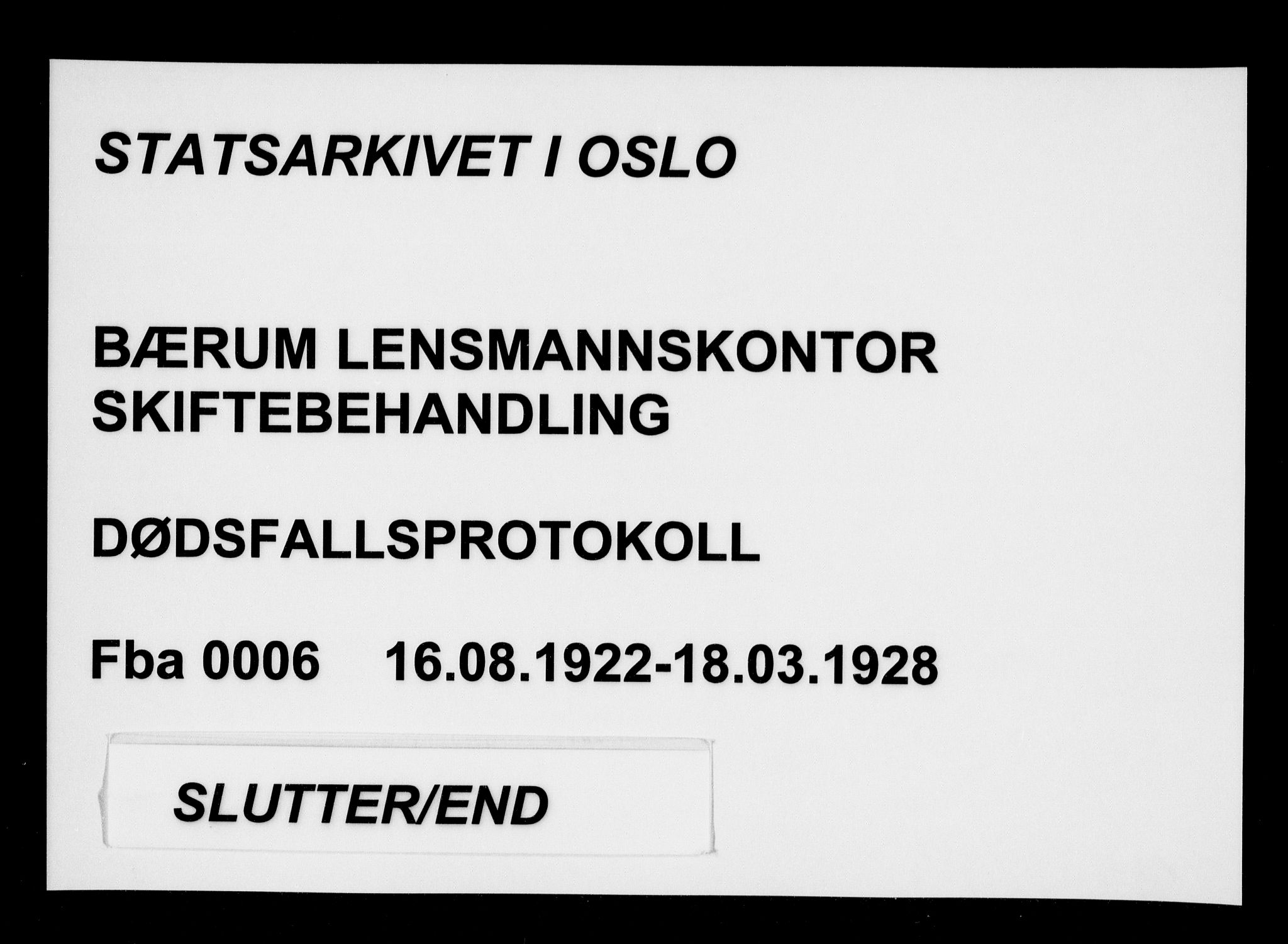 Bærum lensmannskontor, SAO/A-10277/H/Ha/Haa/L0006: Dødsanmeldelsesprotokoll, 1922-1928