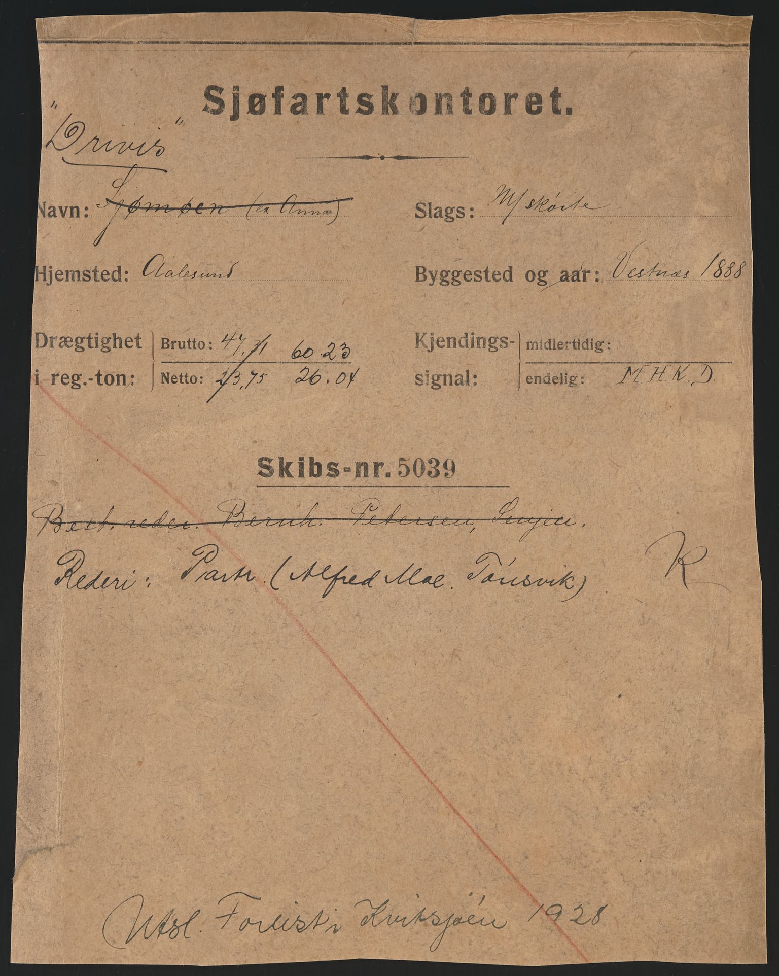 Sjøfartsdirektoratet med forløpere, skipsmapper slettede skip, AV/RA-S-4998/F/Fa/L0252: --, 1874-1932, p. 340