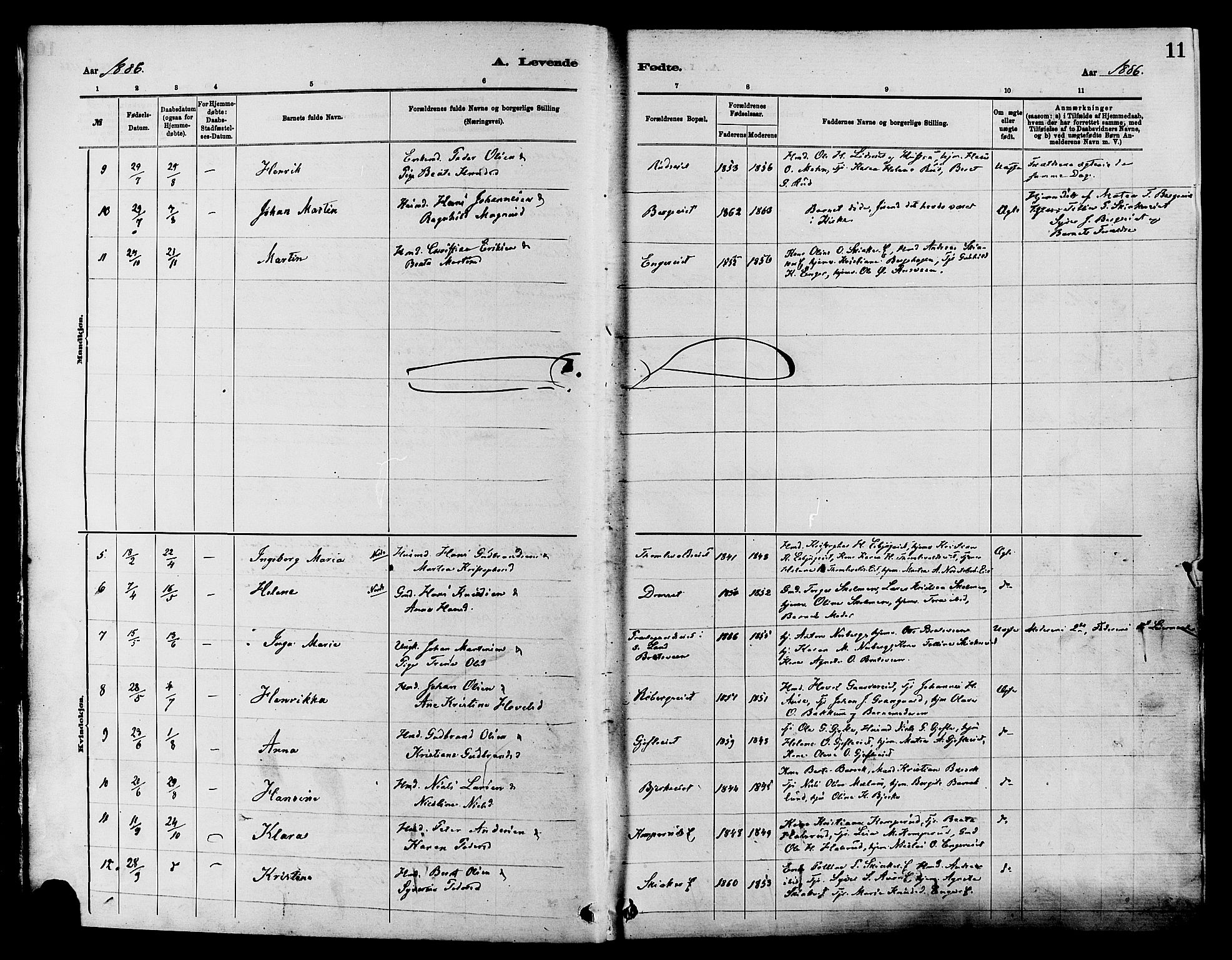 Nordre Land prestekontor, SAH/PREST-124/H/Ha/Haa/L0003: Parish register (official) no. 3, 1882-1896, p. 11
