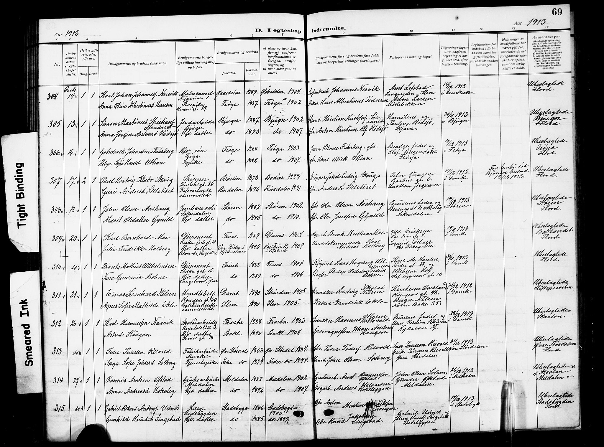 Ministerialprotokoller, klokkerbøker og fødselsregistre - Sør-Trøndelag, SAT/A-1456/601/L0097: Parish register (copy) no. 601C15, 1911-1921, p. 69