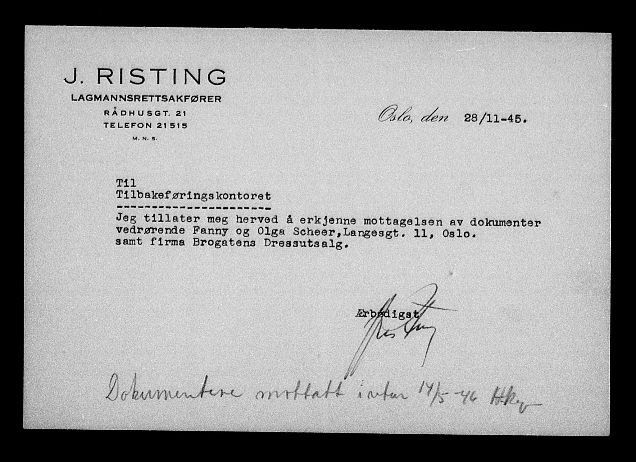 Justisdepartementet, Tilbakeføringskontoret for inndratte formuer, AV/RA-S-1564/H/Hc/Hcc/L0928: --, 1945-1947, p. 77