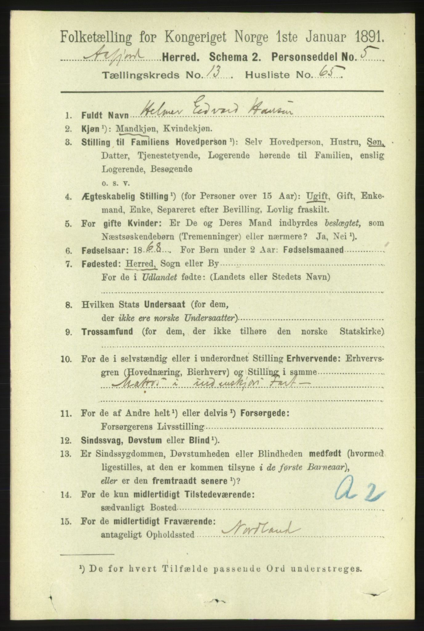 RA, 1891 census for 1630 Åfjord, 1891, p. 4594