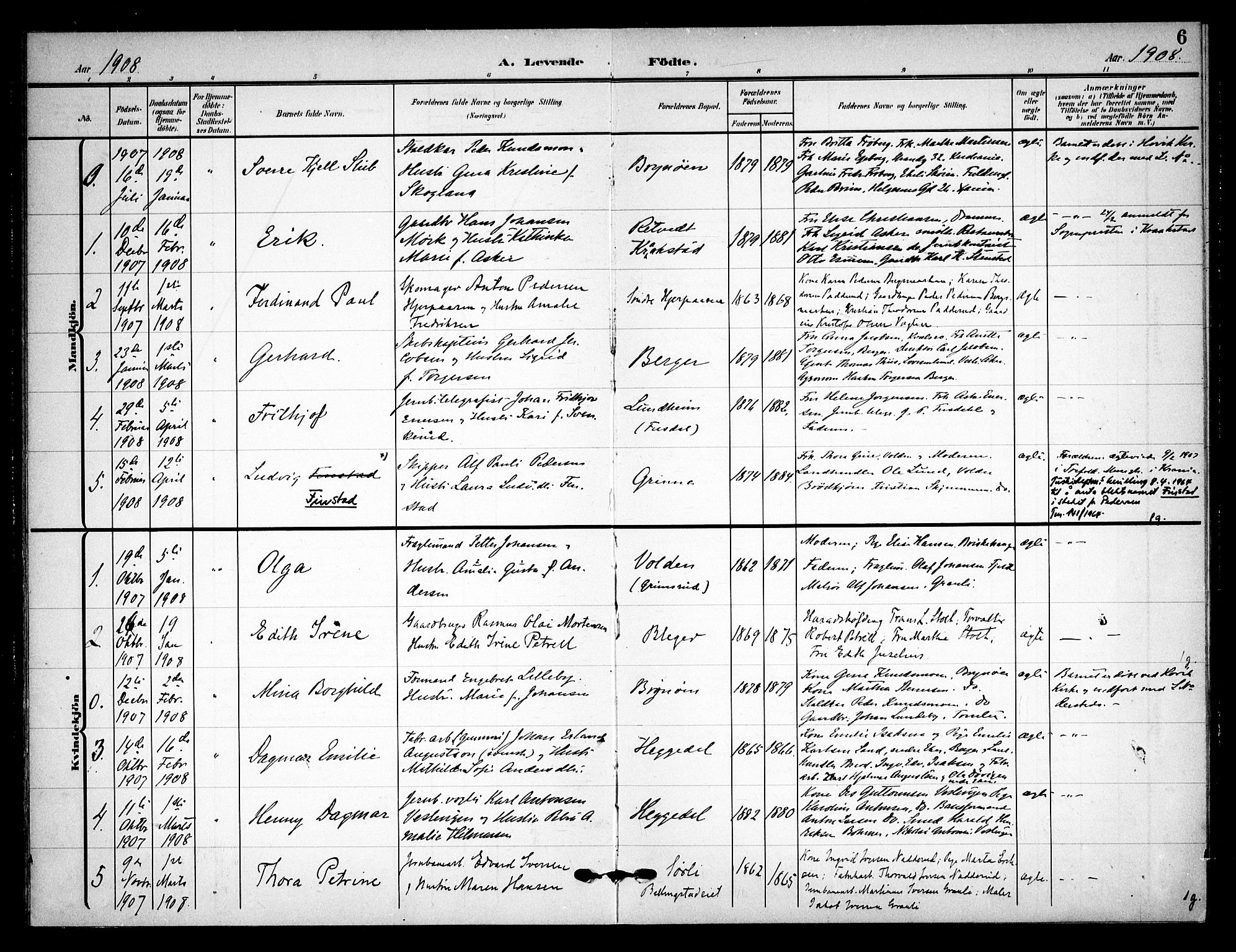 Asker prestekontor Kirkebøker, SAO/A-10256a/F/Fa/L0017: Parish register (official) no. I 17, 1907-1915, p. 6