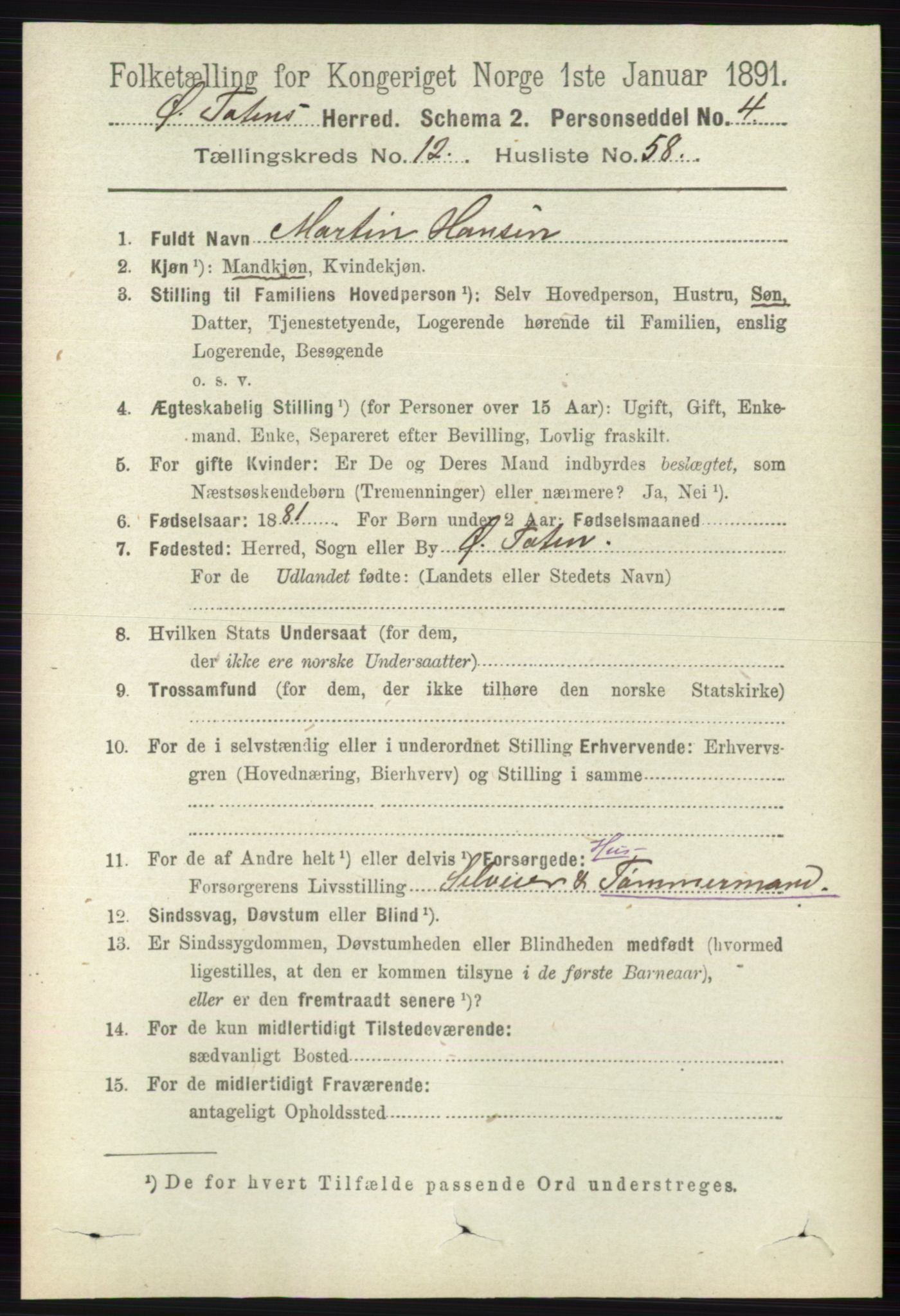 RA, 1891 census for 0528 Østre Toten, 1891, p. 8081