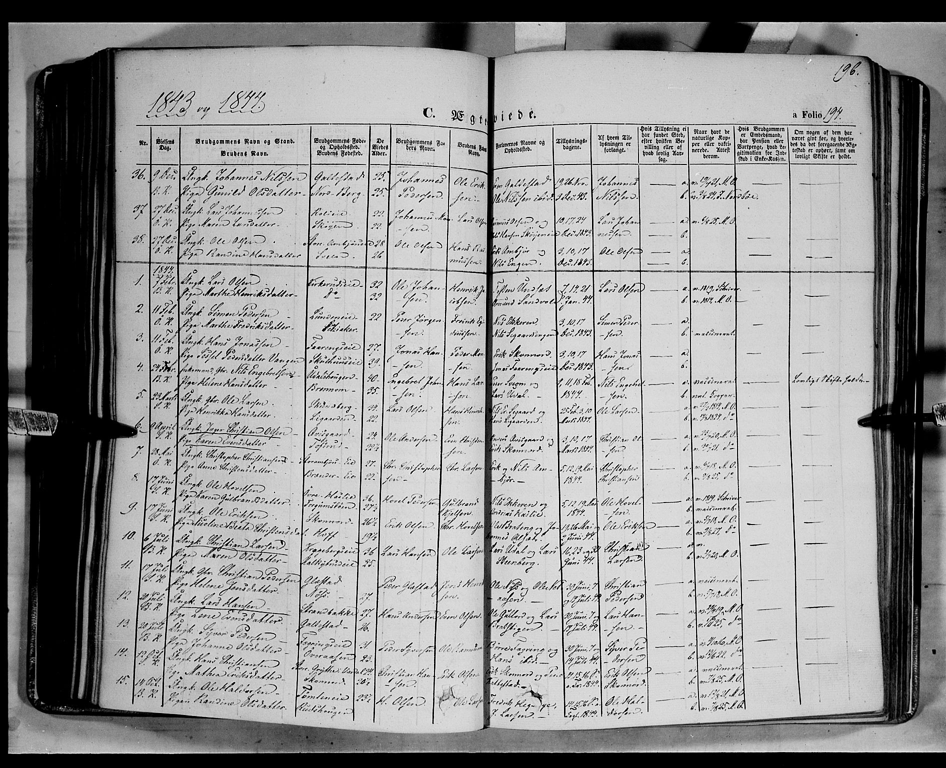 Biri prestekontor, SAH/PREST-096/H/Ha/Haa/L0005: Parish register (official) no. 5, 1843-1854, p. 196