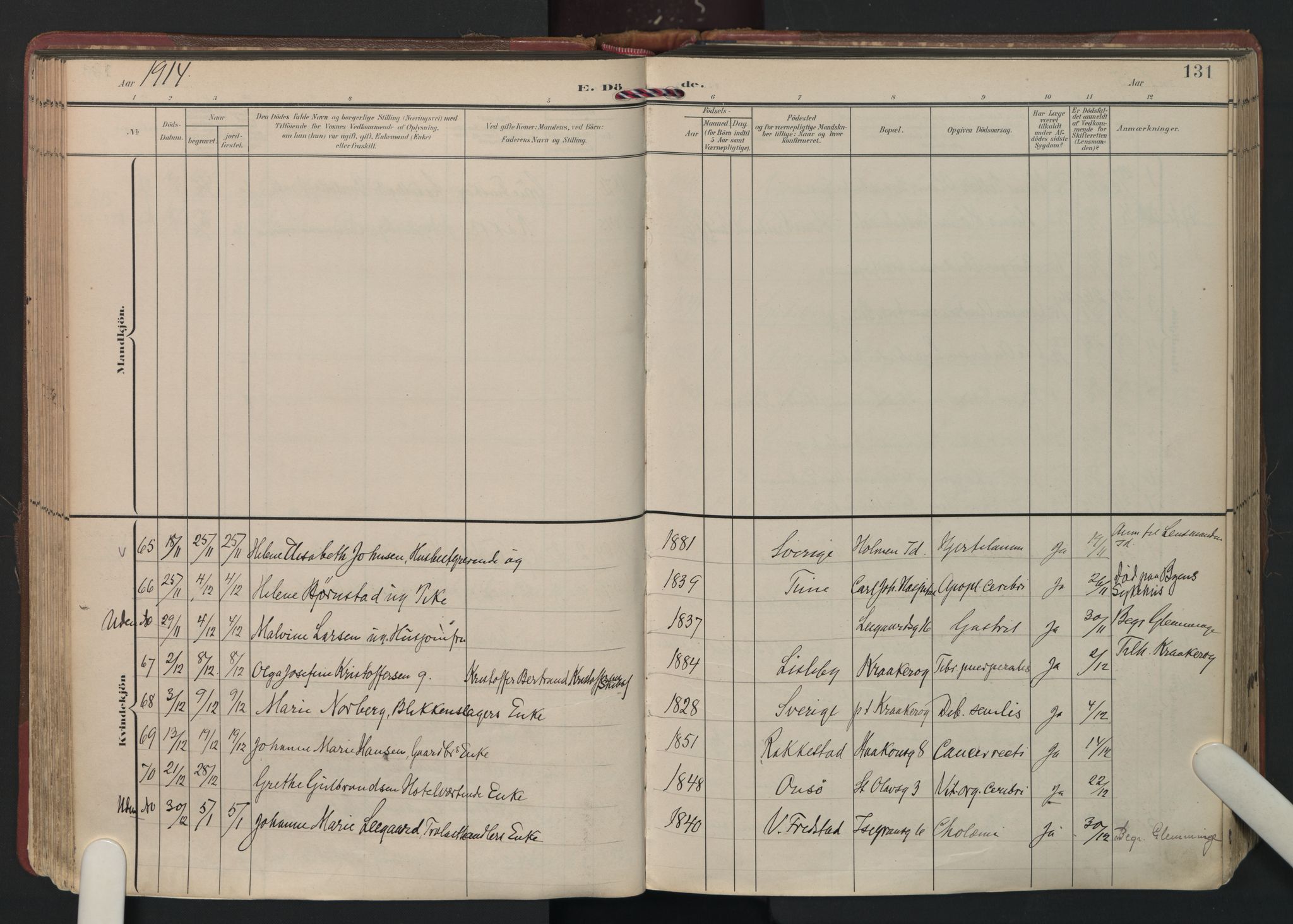 Fredrikstad domkirkes prestekontor Kirkebøker, AV/SAO-A-10906/F/Fa/L0008: Parish register (official) no. I 8, 1902-1936, p. 131