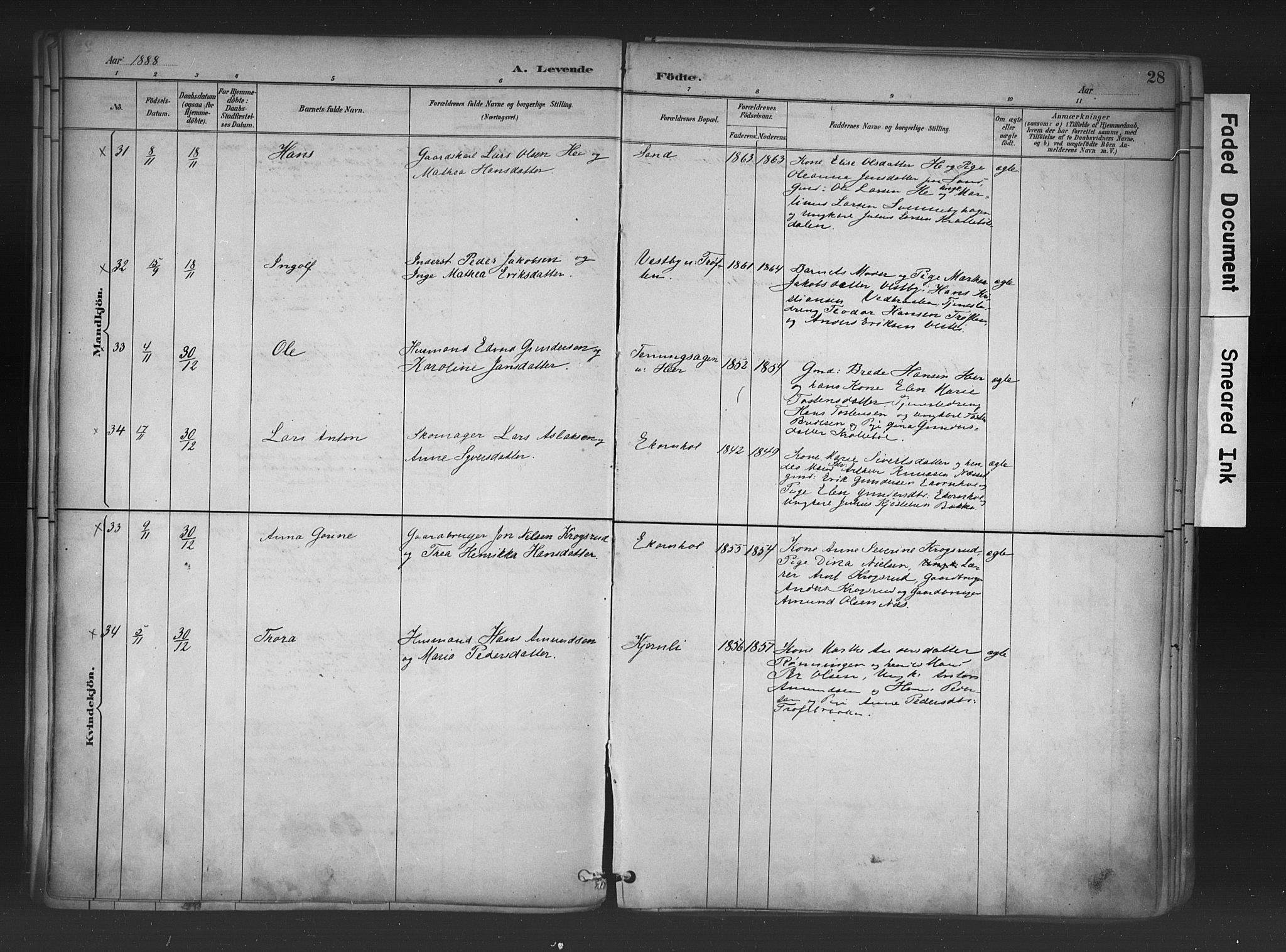 Nord-Odal prestekontor, AV/SAH-PREST-032/H/Ha/Haa/L0006: Parish register (official) no. 6, 1886-1901, p. 28