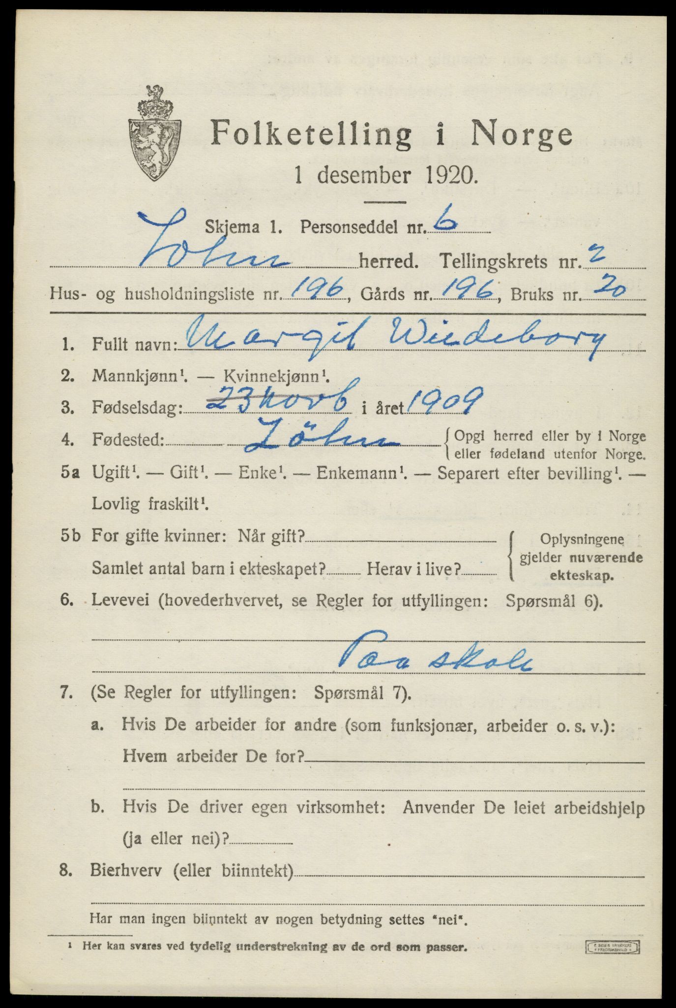 SAH, 1920 census for Løten, 1920, p. 7151