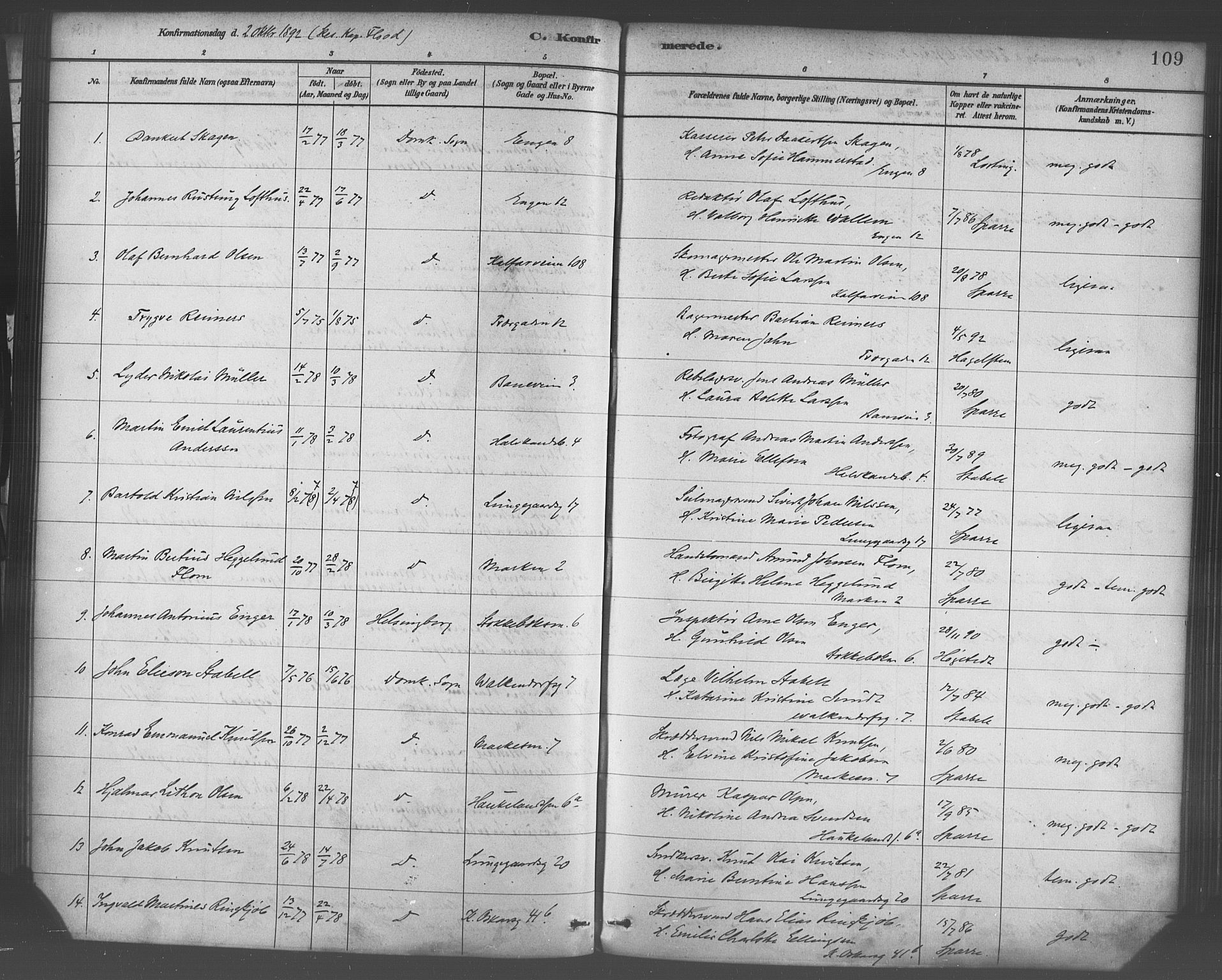 Domkirken sokneprestembete, SAB/A-74801/H/Haa/L0030: Parish register (official) no. C 5, 1880-1898, p. 109